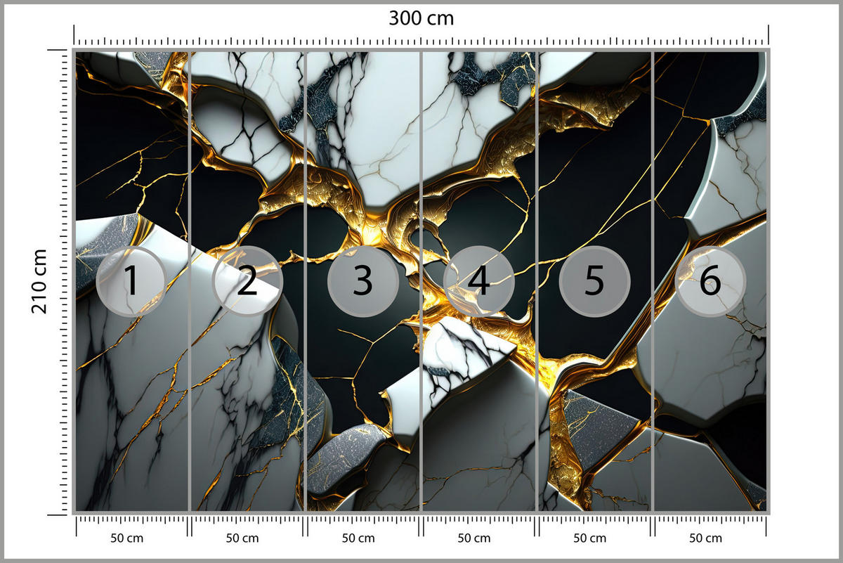 FOTOTAPETE für Wohnzimme Schwarze Weißer Marmor Goldelementen 300x210 - Goldfarben/Schwarz, Papier (300/210cm) - Muralo