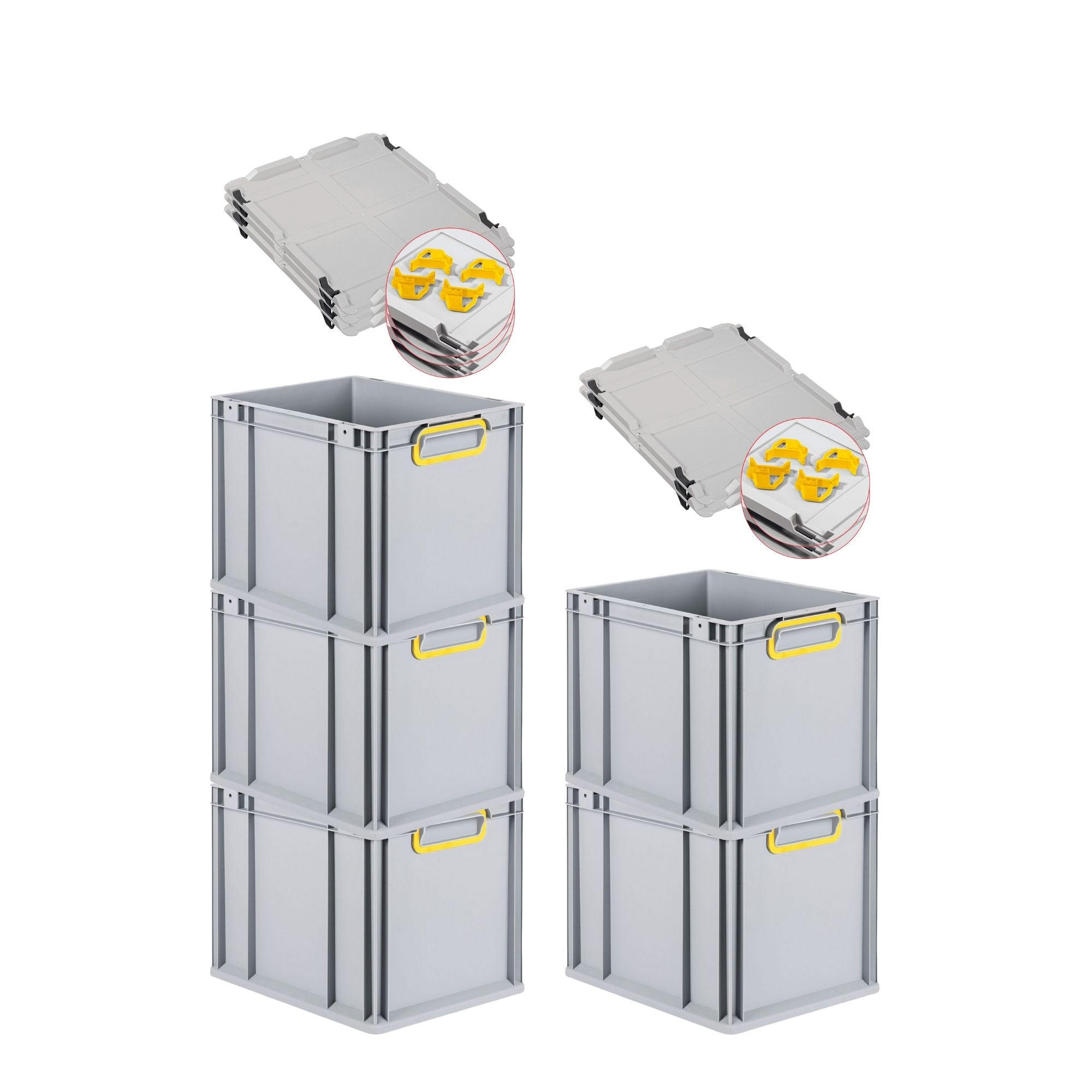 EUROBOX 5x Nextgen Color Mit Auflagedeckel 32x30x40cm Griffe Gelb Geschlossen - Gelb, Kunststoff (30/32/40cm) - PROREGAL
