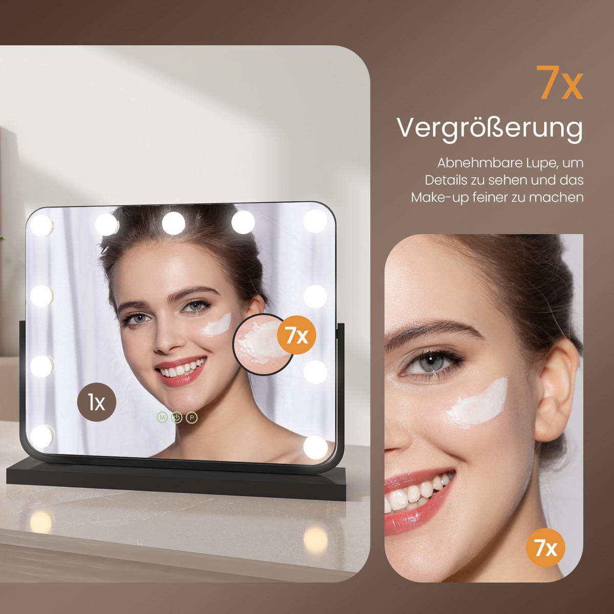 KOSMETIKSPIEGEL mit Beleuchtung, Schwarz, 50/42 cm - Schwarz, Glas (42/12/50cm) - EMKE