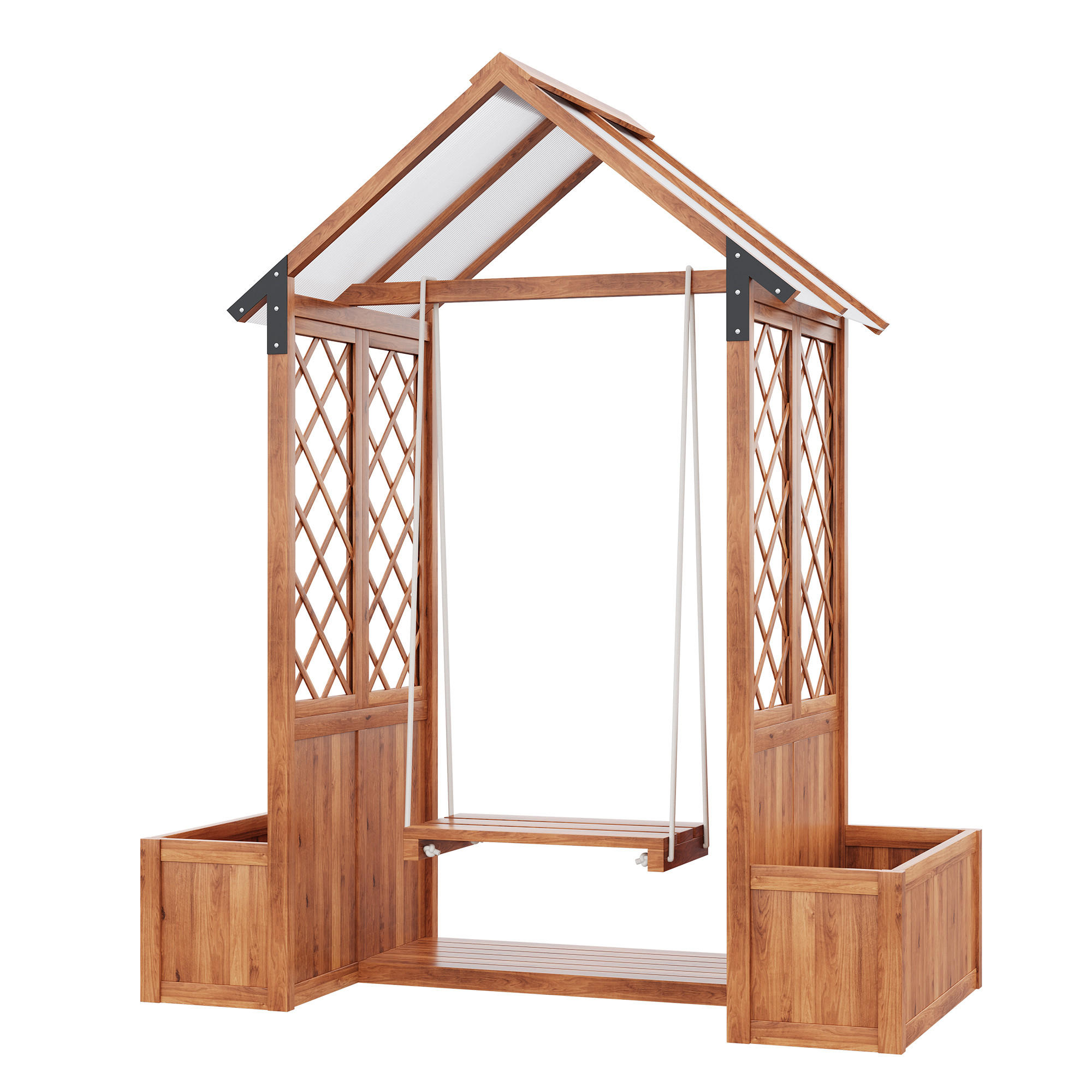 BLUMENTOPF 142/70/163 cm Braun mit Schaukel und Spalier als Kletterhilfe - Braun, Holz (70/163/142cm) - Oxeza