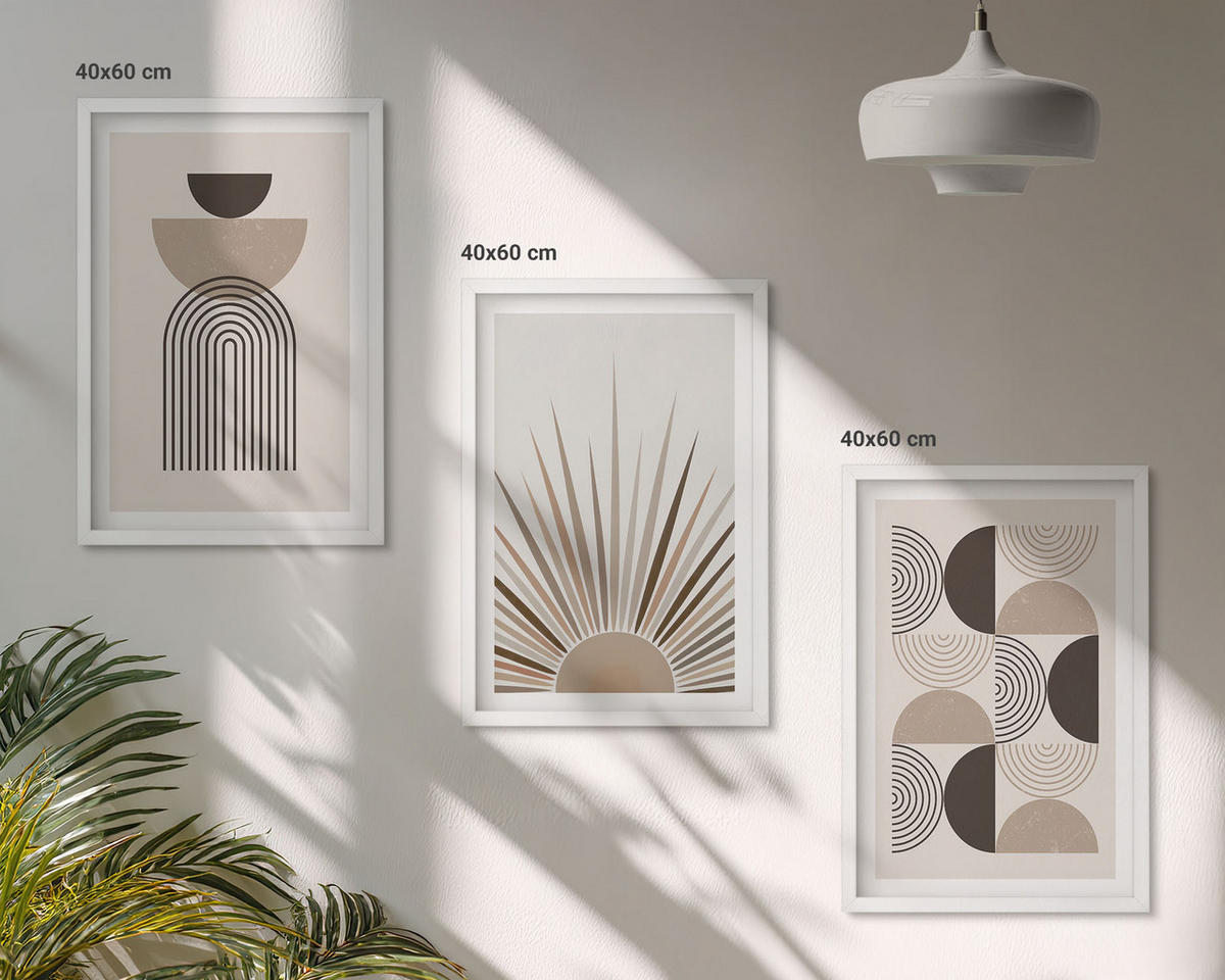 BILDER SET 3er Set - 40x60 cm Weißer Rahmen - Abstrakte Formen beige braun - Weiß, Kunststoff (40/60cm) - TULUP
