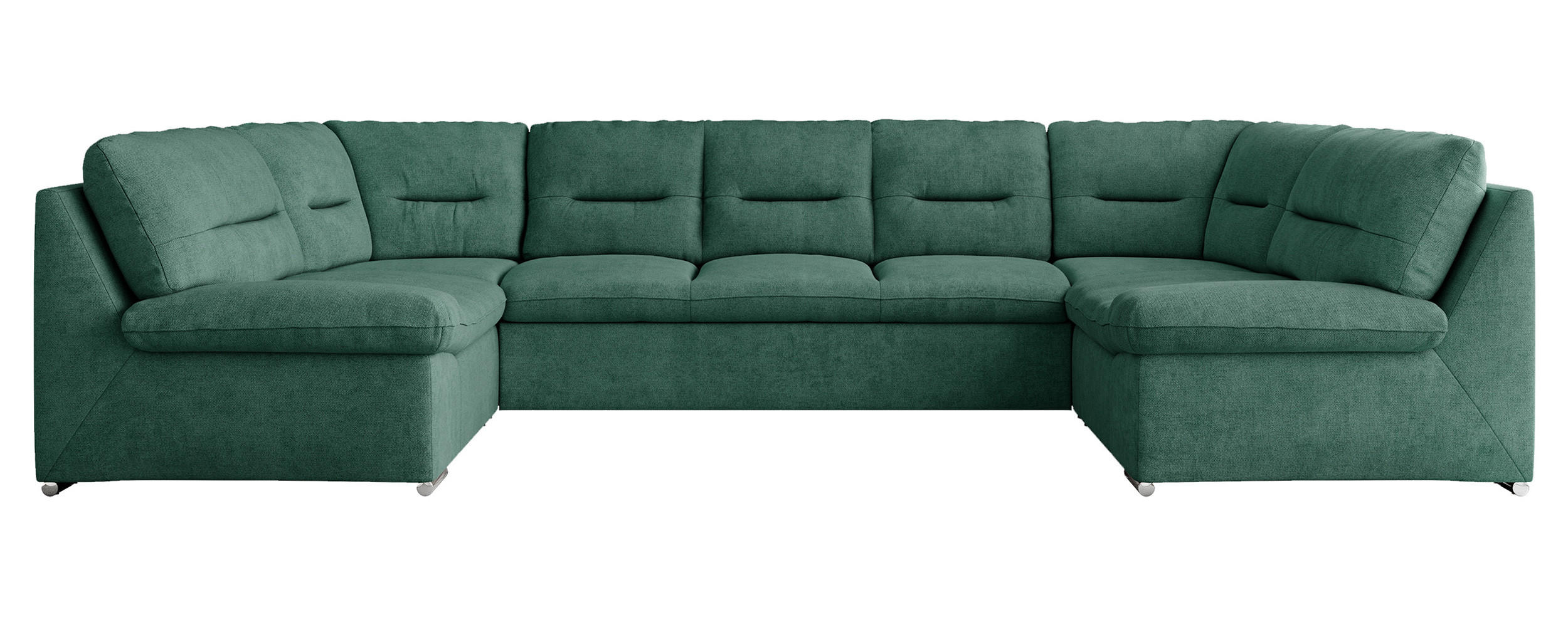 WOHNLANDSCHAFT COMODO U Grün Struktur - Silberfarben/Grün, Textil/Metall (340/93/206cm) - MKS