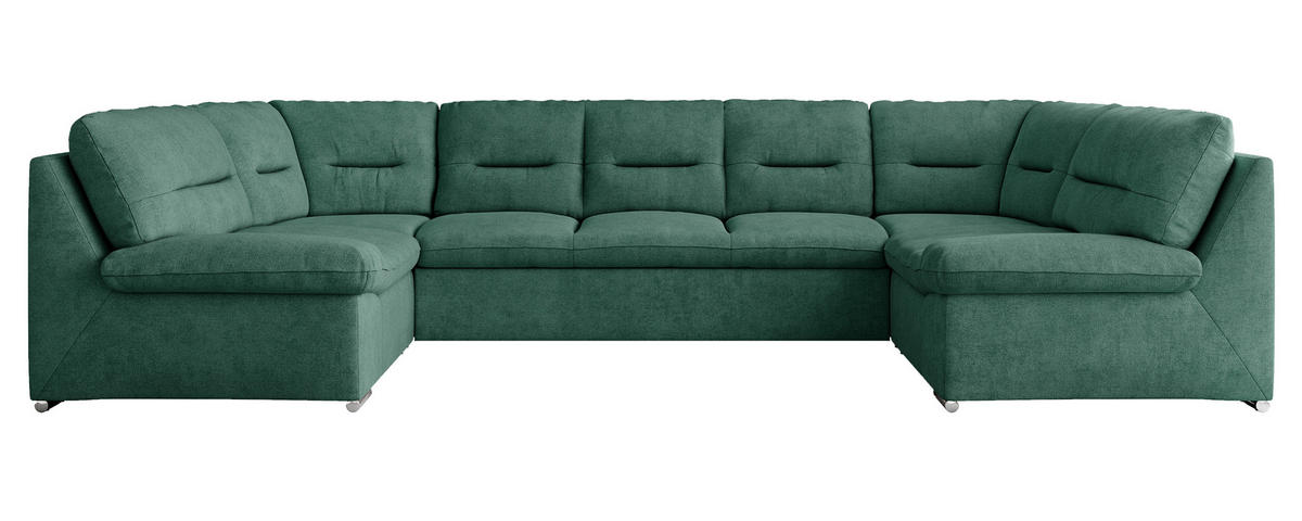 WOHNLANDSCHAFT MORBIDO U Grün Struktur - Silberfarben/Grün, Textil/Metall (340/93/206cm) - MKS