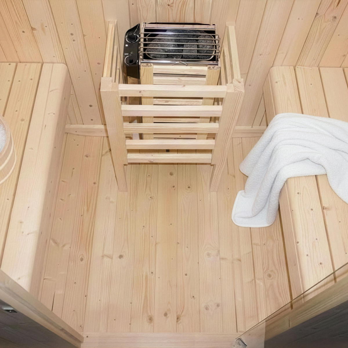 OUTDOOR FASSSAUNA LAHTI - Größe: M - Naturfarben, Holz (194.8/191.7/120cm) - Home Deluxe