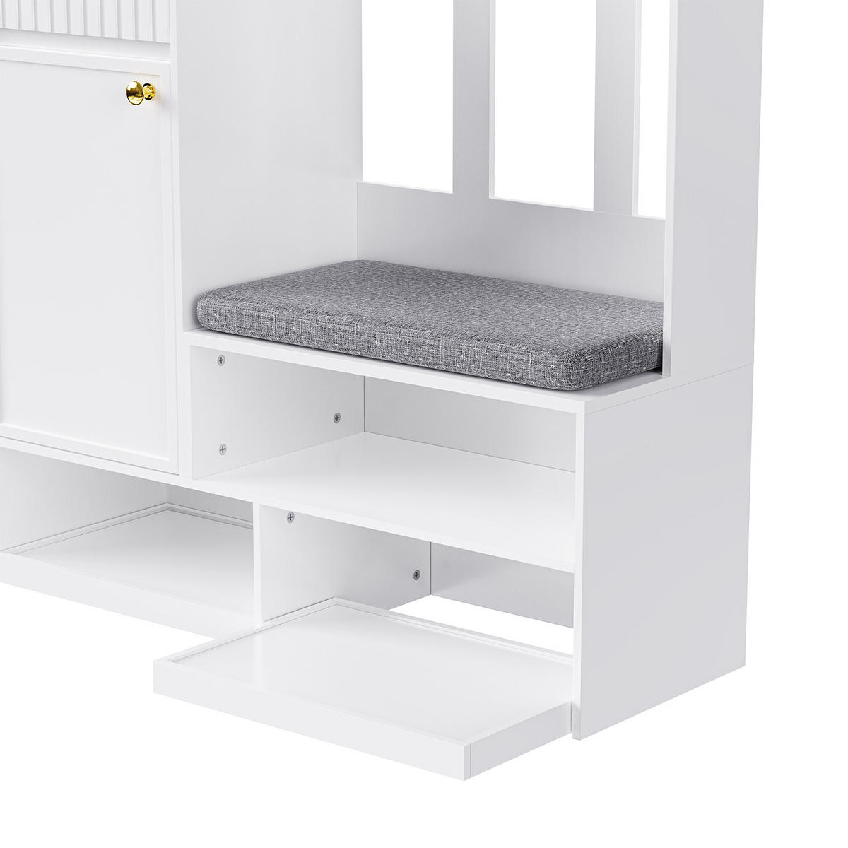 FLUR-SET mit Bank, 4 Haken, Türen und Schubladen, weiß - Weiß, Holz (35/180/100cm) - Meubles Cosy