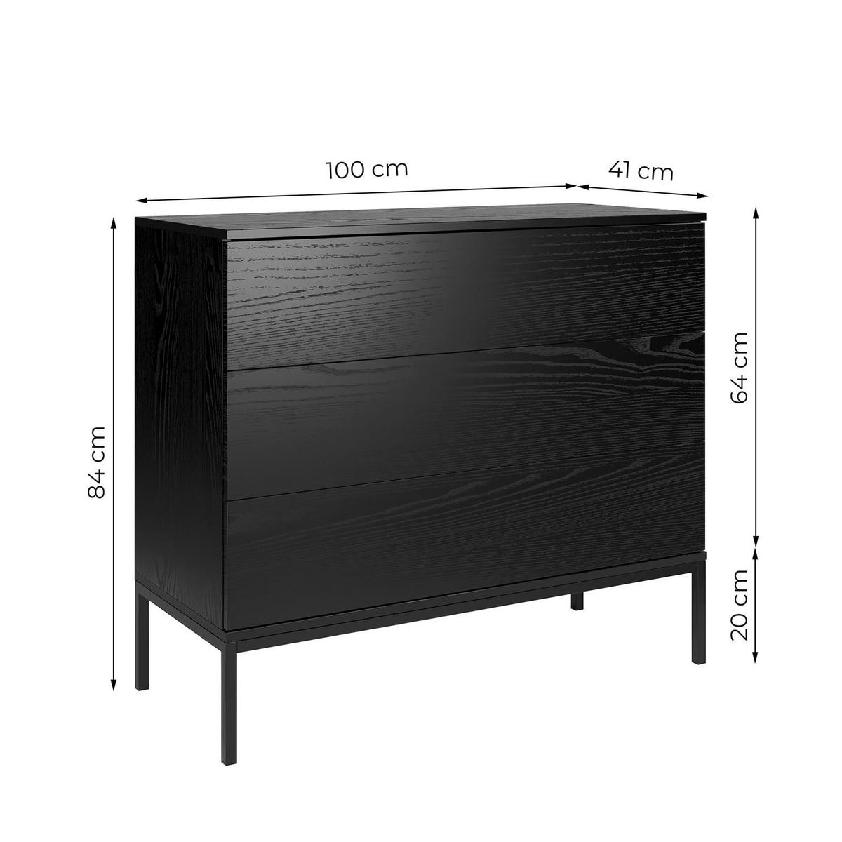 KOMMODE Induro Schwarz, Schubladenkommode mit Metal Beine - Schwarz, Holzwerkstoff/Metall (100/84/41cm) - Bettso