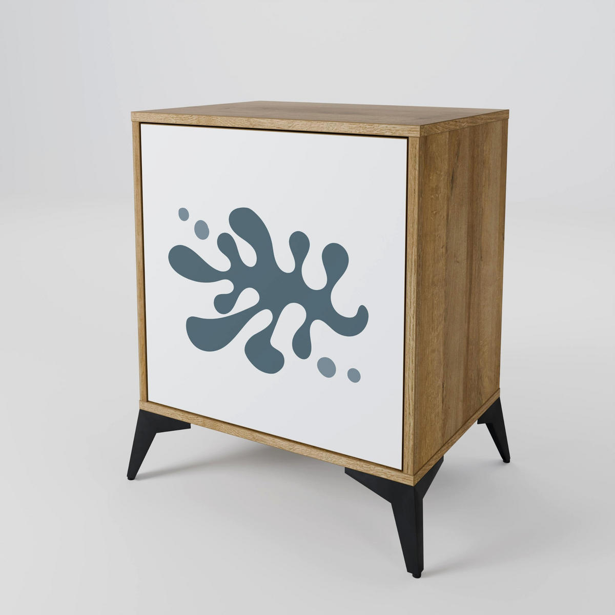 SIDEBOARD WONDERLAND VEGETATION, Eichefarben, 57,5x42x67,5 cm, Schwarze Metall-Rahmenfüße - Eichefarben/Multicolor, Holzwerkstoff/Metall (57.5/67.5/42cm) - SpaceRebels