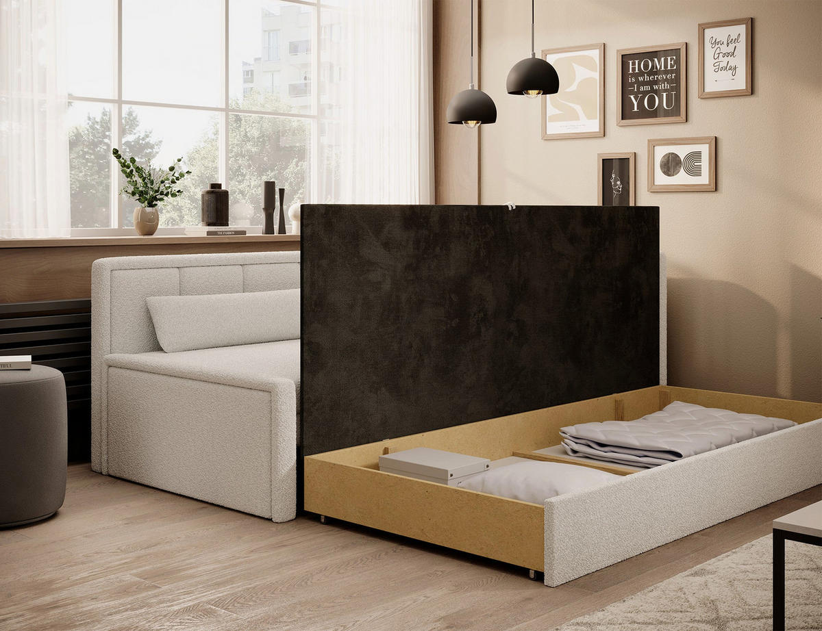 SCHLAFSOFA FULGEO mit Schlaffunktion & Bettkasten – Modernes 3-Sitzer Sofa, Liegefläche 200 x 150 cm - Weiß, Kunststoff (214/82/77cm) - Wohnideebilder