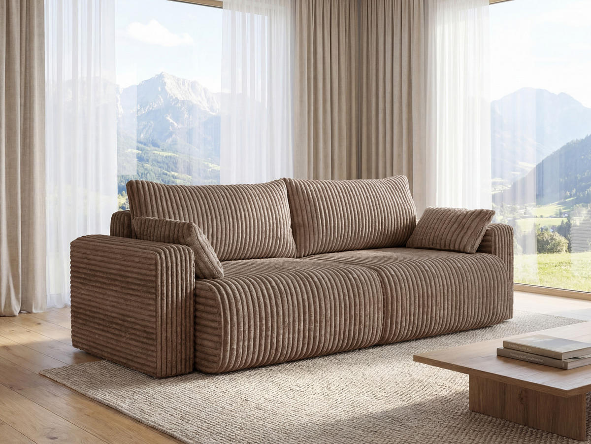 SOFA Kola mit Bettkasten und Schlaffunktion, Cordstoff - Cappuccino, Holzwerkstoff (244/85/95cm) - 4ALL HOME
