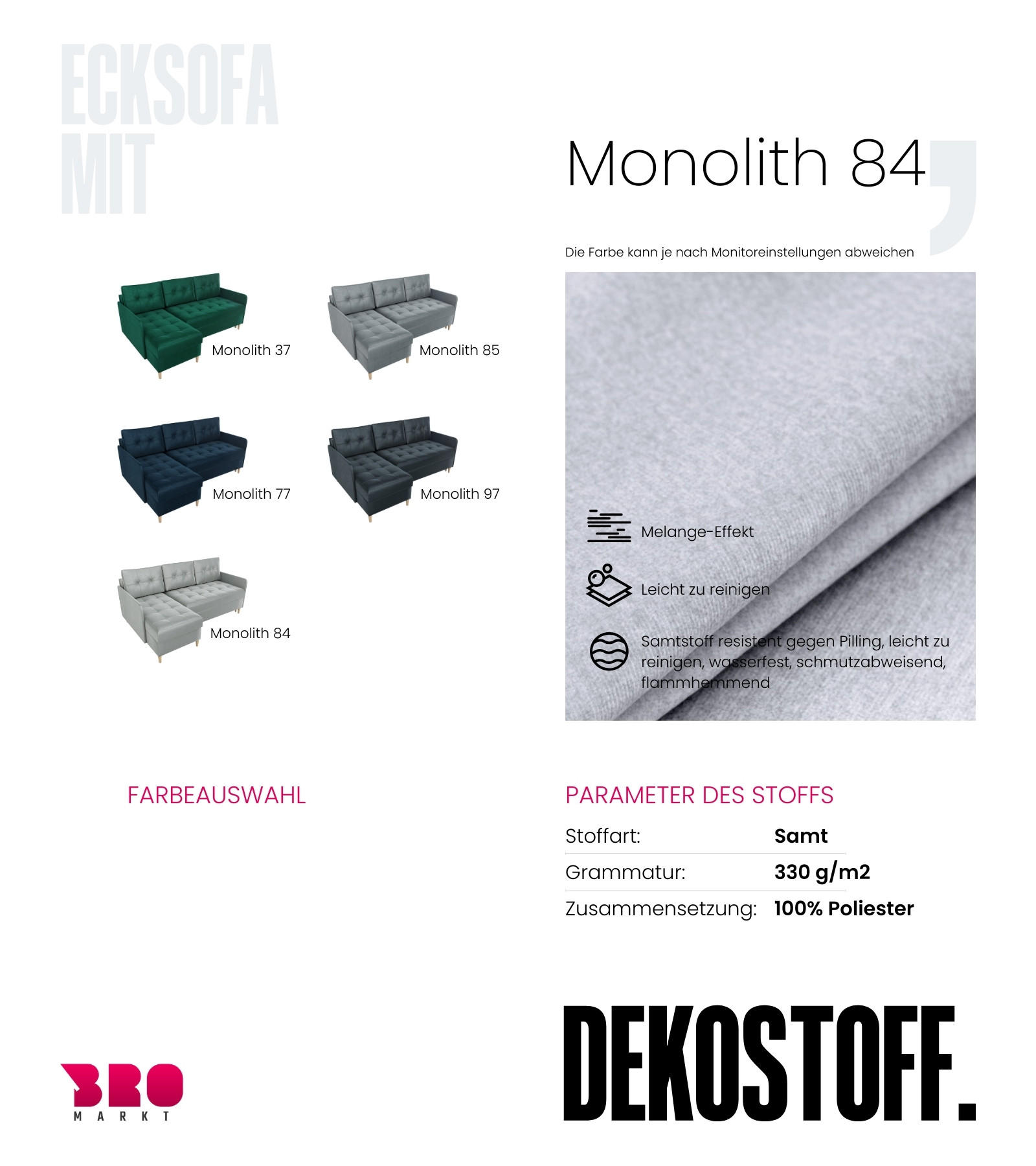 Thumbnail - Bromarkt Ecksofa, Hellgrau, Textil, 3-Sitzer, Ottomane links, seitenverkehrt montierbar, L-Form,L-Form, 210x141 cm, Wohn...