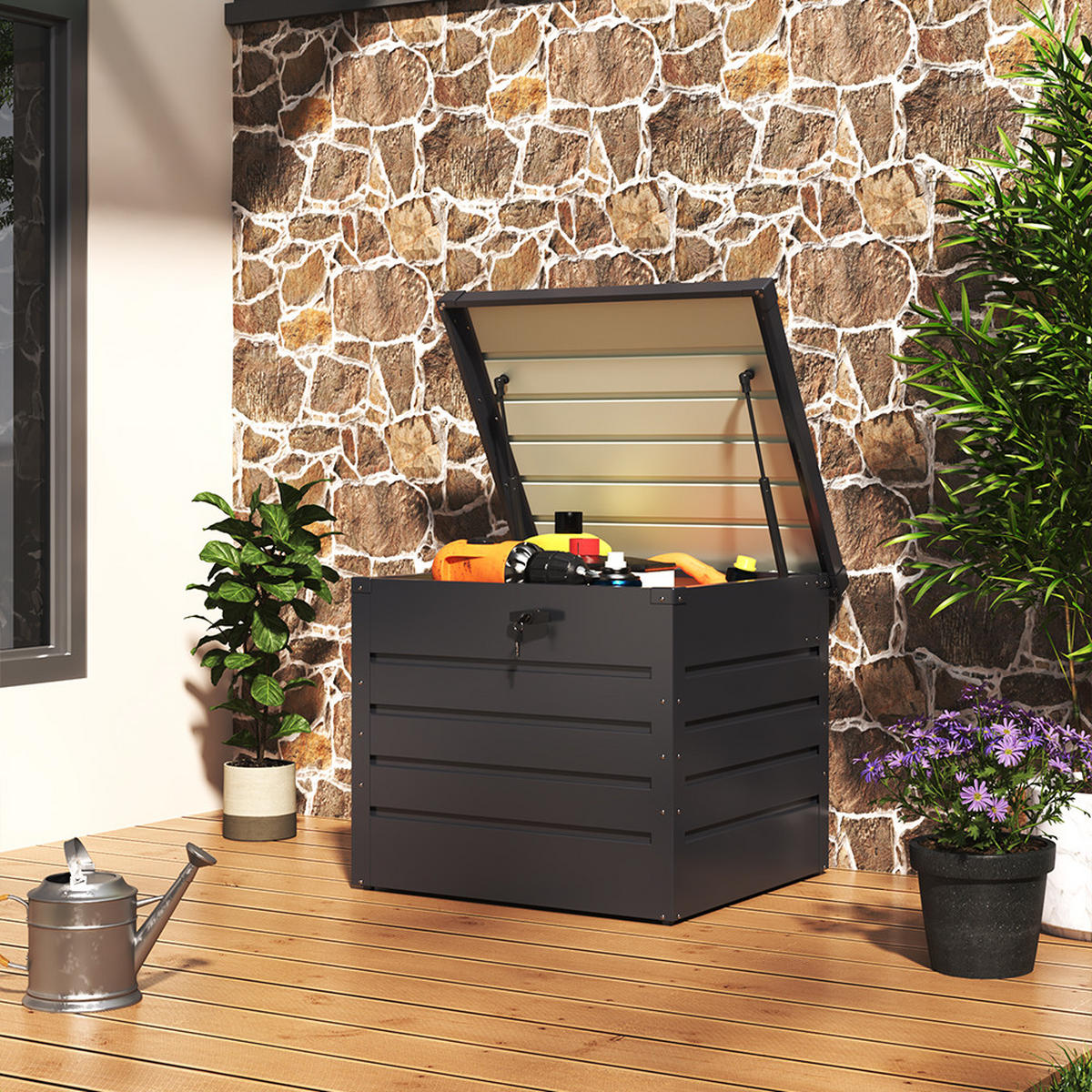 GARTENBOX Auflagenbox Kissenbox 200L aus Metall in Anthrazit in AußenGarten abschließbar 72 x 62 x 63 cm 15 kg - Anthrazit, Metall (72/63/62cm) - Livingandhome