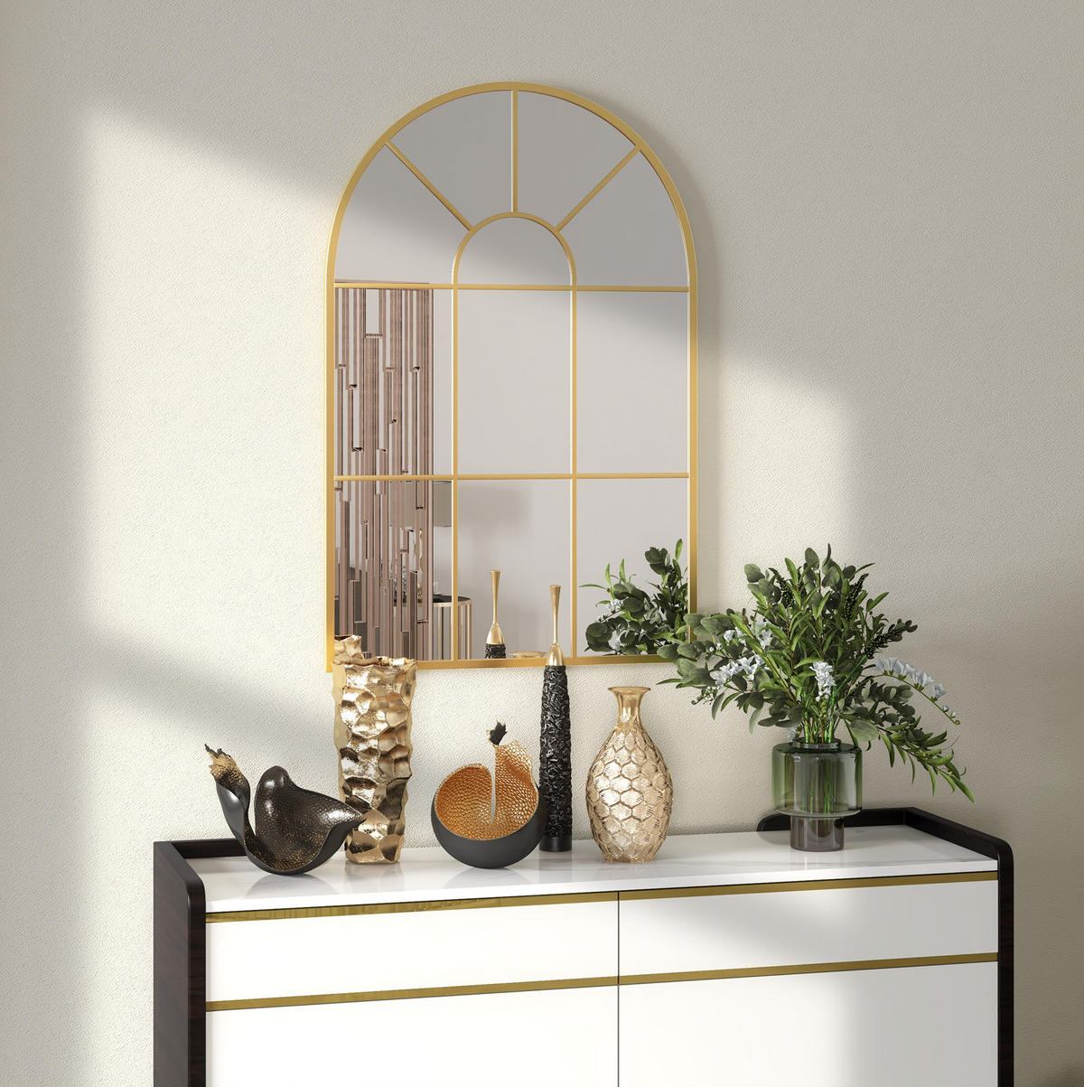 WANDSPIEGEL 91/2/60 cm Gold aus Metall mit vorinstallierten Haken - Goldfarben, Metall (2/60/91cm) - OKWISH