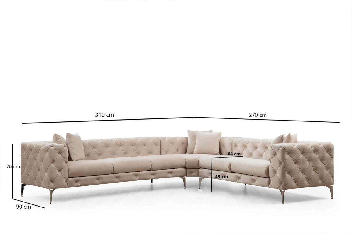 ECKSOFA mit großzügiger XXL Sitzfläche für die ganze Familie - Chromfarben/Beige, Holz/Textil (270/310cm) - myHomelando