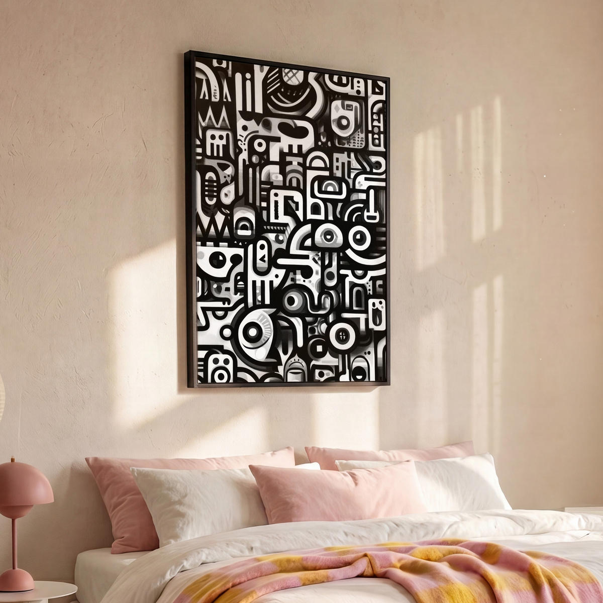 LEINWAND Bilder mit Rahmen - Symbole - Abstrakt - Grafik - Schwarz - 90x140 - Schwarz, Textil (90/140cm) - MuchoWow
