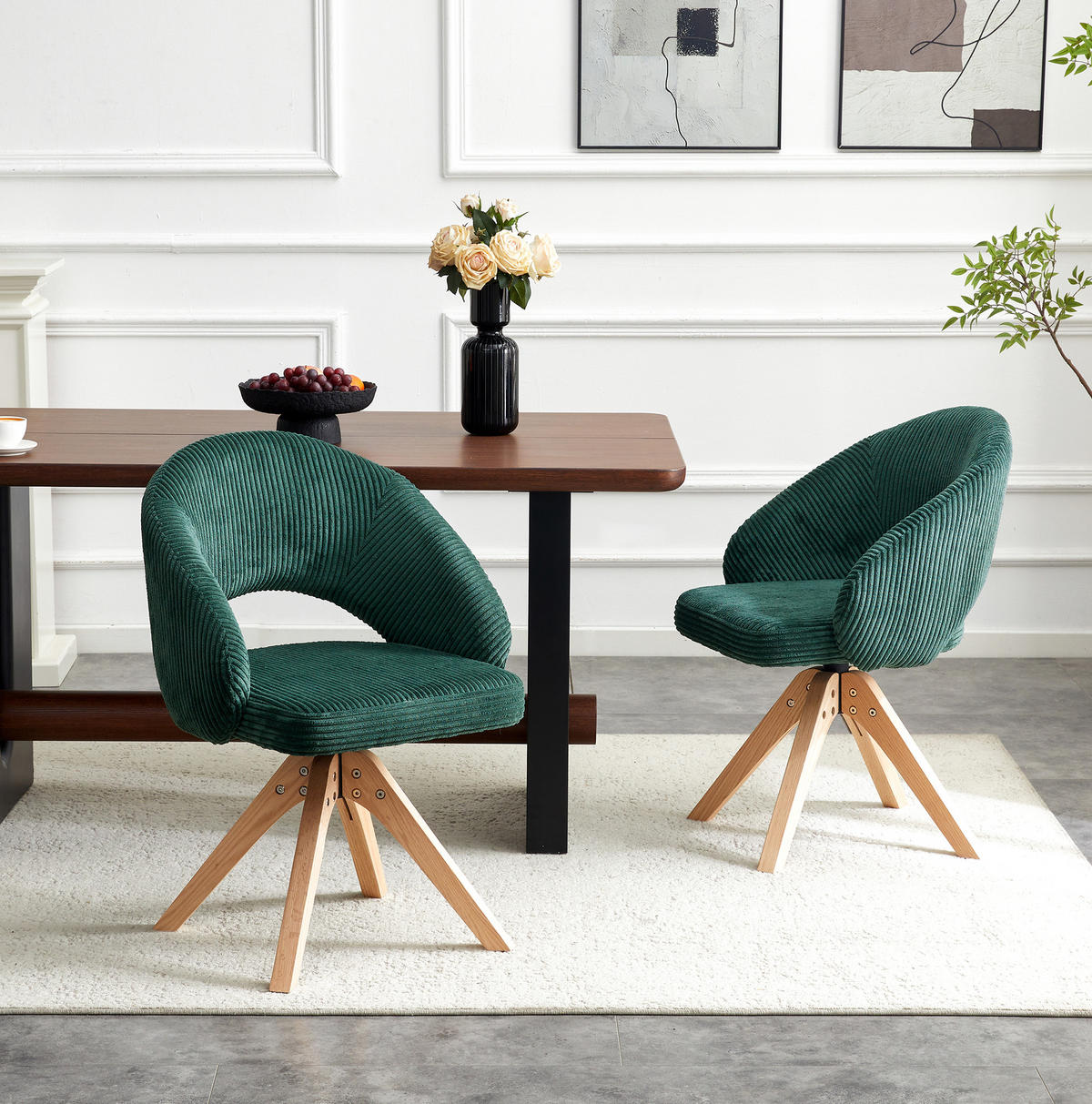 STUHL 2er-Set drehbar Samt Dunkelgrün Massivholz - Dunkelgrün, Holz (49/84/46cm) - Meubliv