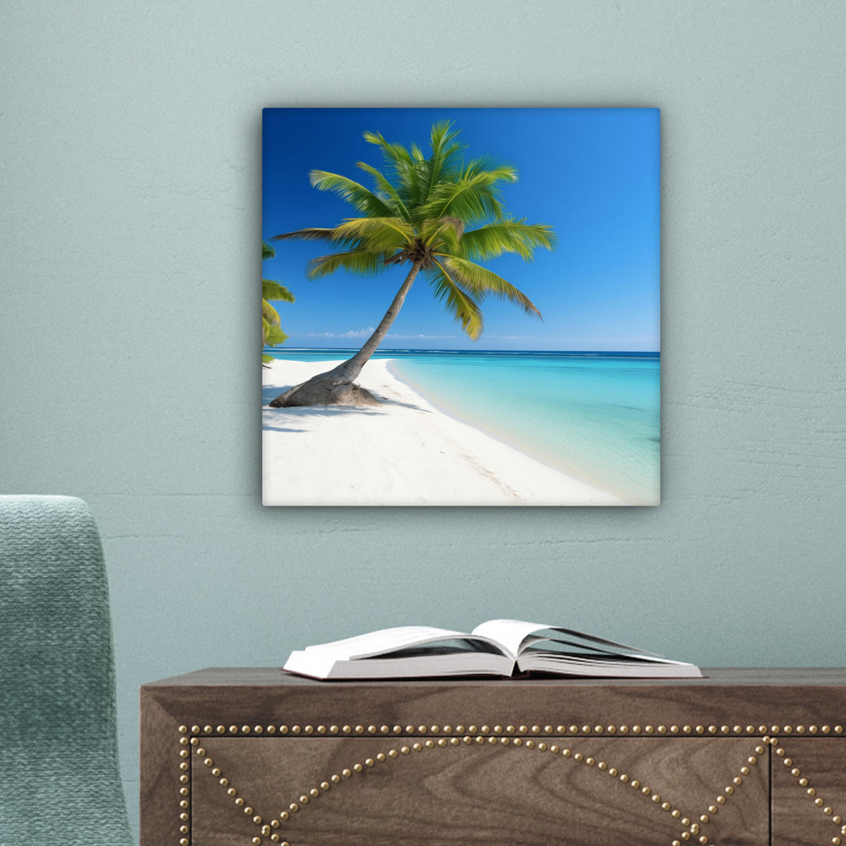 LEINWANDBILD Strand - Palme - Tropisch - Meer 20x20 cm - Grün, Textil (20/20cm) - MuchoWow