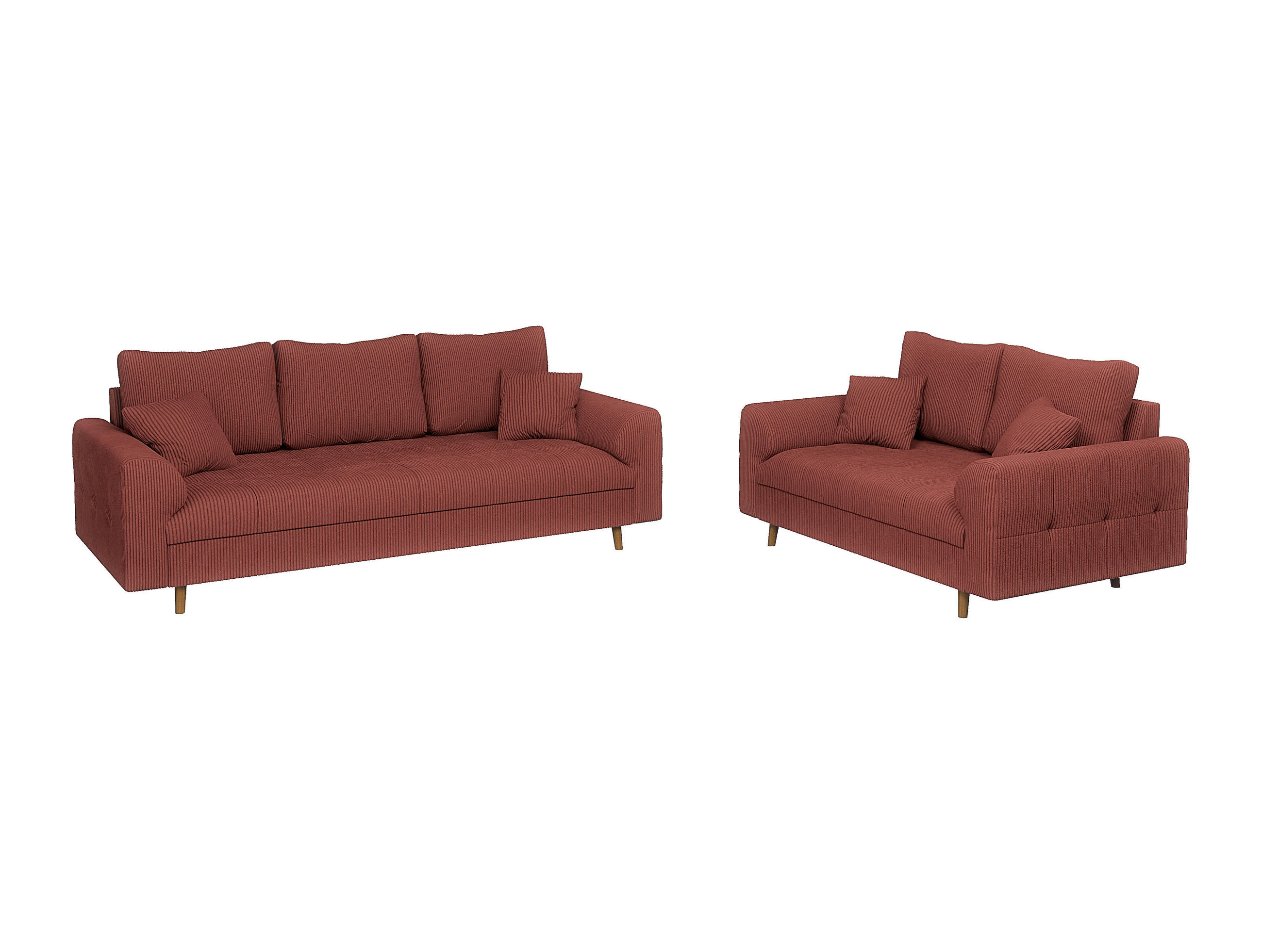 SITZGARNITUR 3+2 Alma Terrakotta Cord - Terracotta/Braun, Holz/Textil (210/81/93cm) - S-Style Möbel