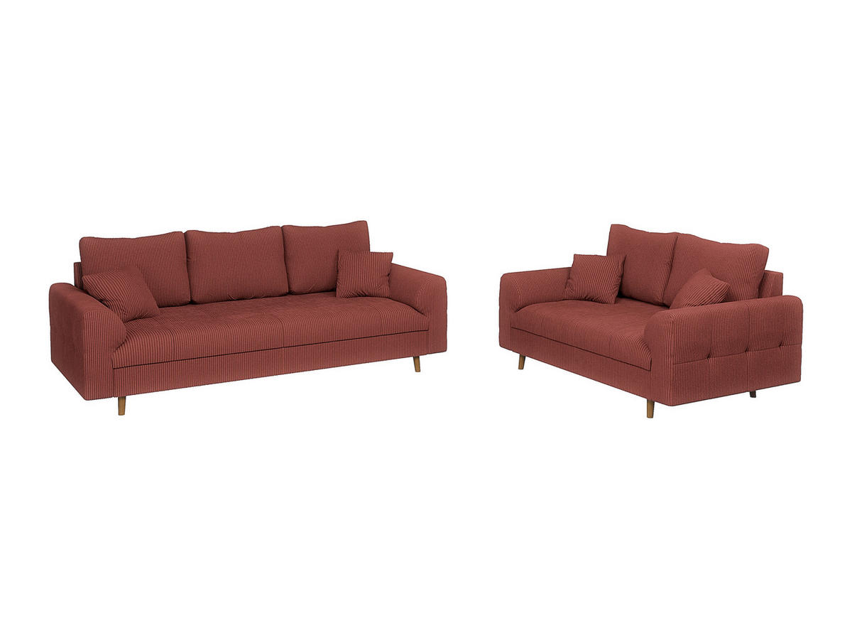 SITZGARNITUR 3+2 Alma Terrakotta Cord - Terra cotta/Braun, Holz/Textil (210/81/93cm) - S-Style Möbel