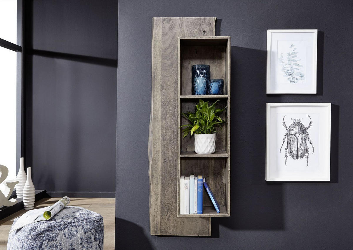 WANDREGAL Akazie grau lackiert PURE ACACIA #411 - Grau, Holz (50/147/22cm) - Massivmoebel24