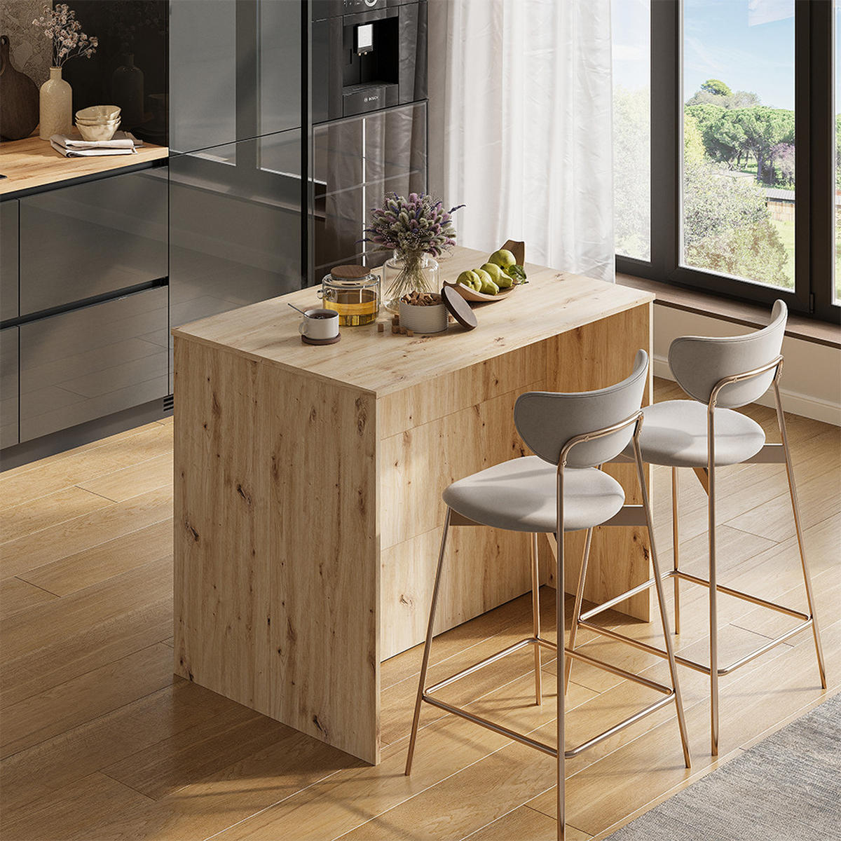 BARTISCH Aventi, Artisan-Eiche/Anthrazit, 105 x 70 cm - Anthrazit/Eiche Artisan, Holzwerkstoff (70/105/85.5cm) - Vicco