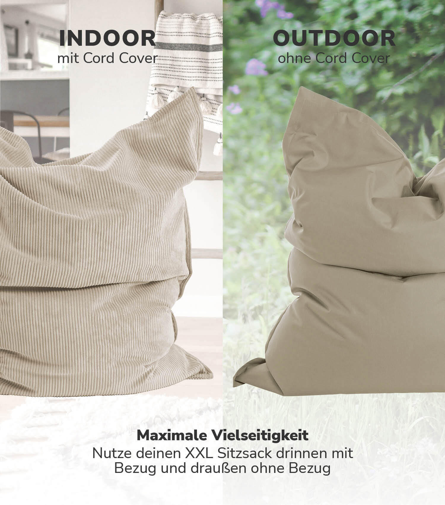 SITZSACK BEZUG Das Kuschel-Cover - Beige, Textil (130/20/170cm) - Mokebo