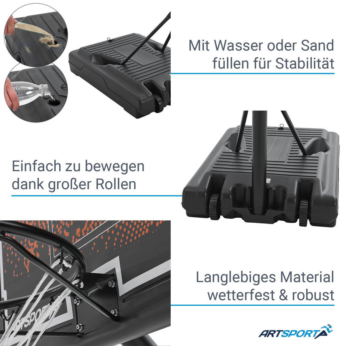 BASKETBALLKORB In- & Outdoor höhenverstellbar - Schwarz, Metall (60/90cm) - Artsport