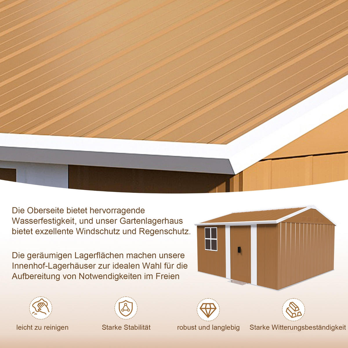 GERÄTEHAUS 360/298/194 cm Braun mit Fenstern, verschließbarer Tür und Belüftung, ohne Boden - Braun, Metall (298/194/360cm) - Oxeza