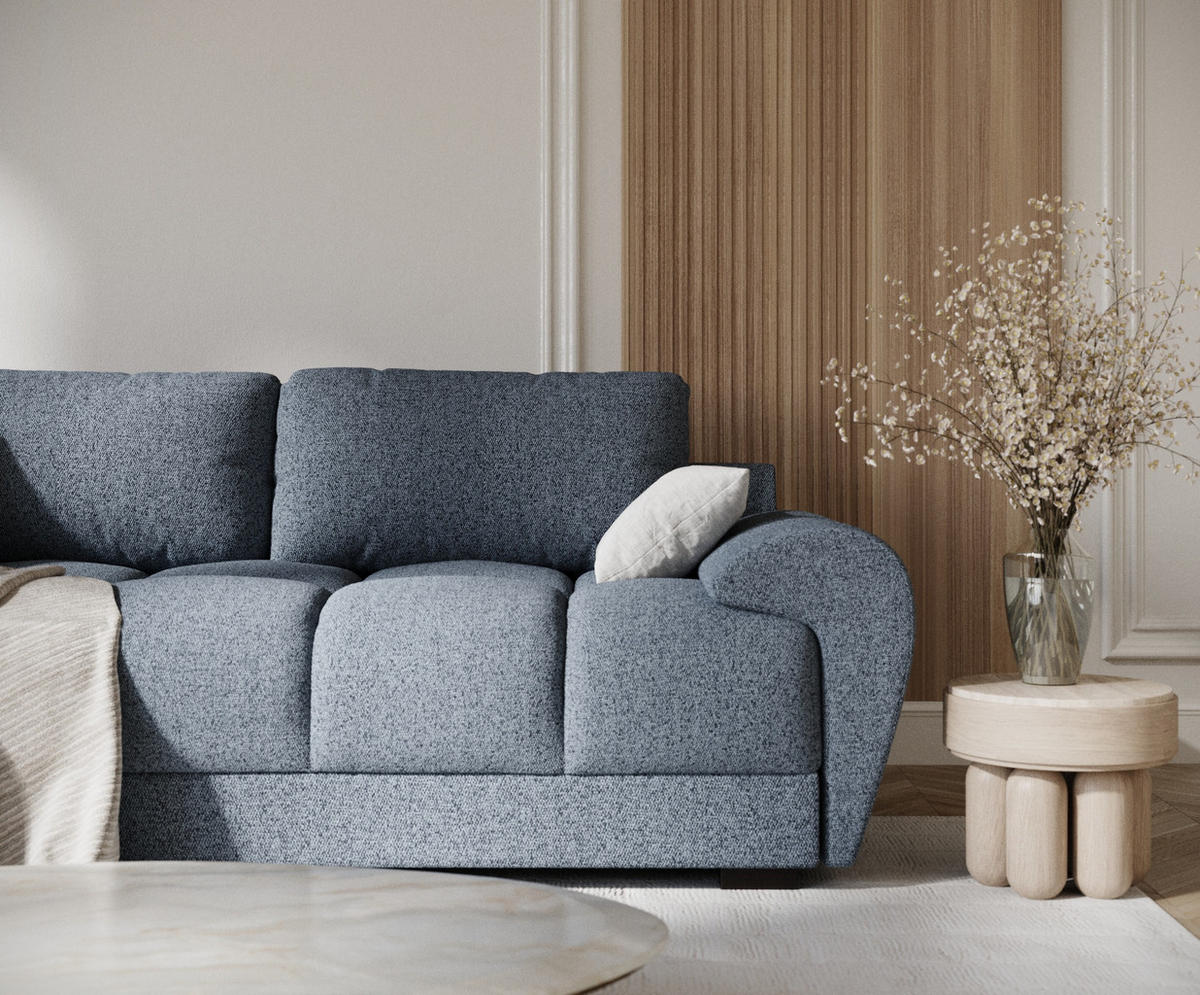 3-SITZER SOFA Peebles Denimblau Webstoff - Schwarz/Dunkelblau, Holz/Holzwerkstoff (244/90/101cm) - Maison de Reve