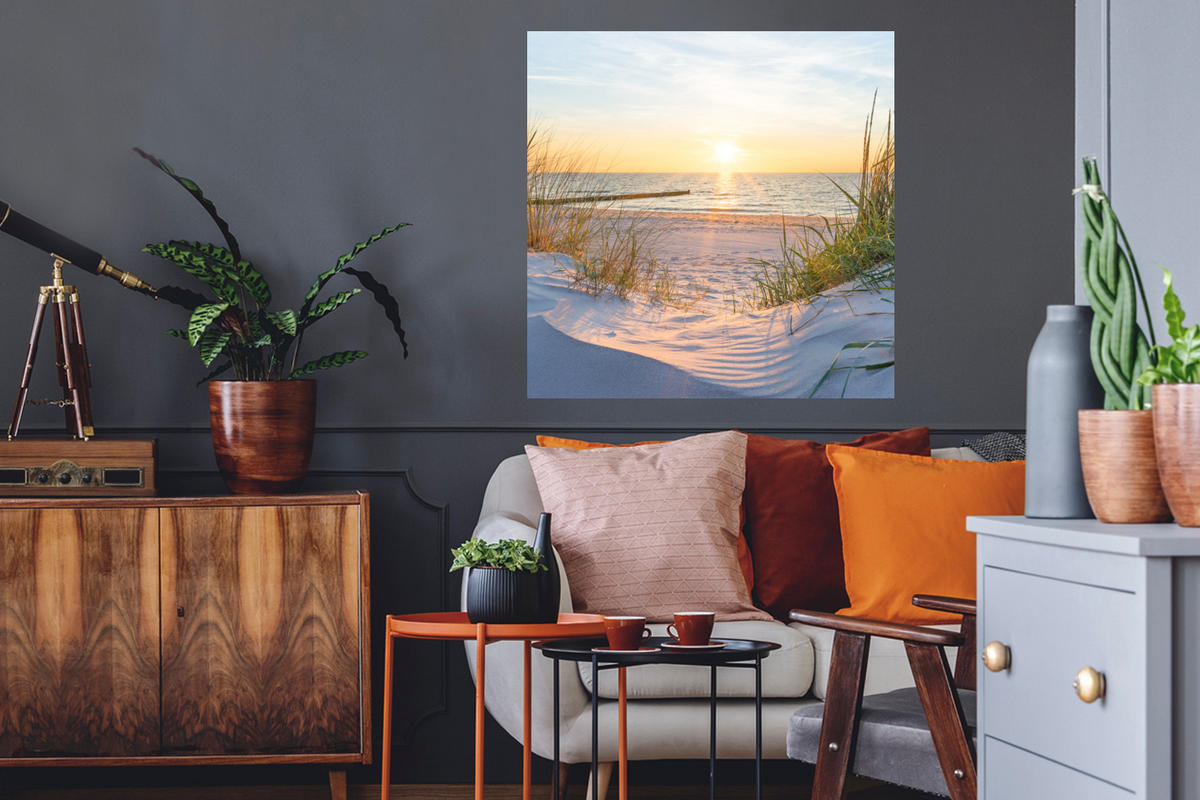 WANDTATTOO Strand - Sonne - Düne - Gras - Sand - Horizont 50x50 cm - Hellblau, Kunststoff (50/50/0.1cm) - MuchoWow