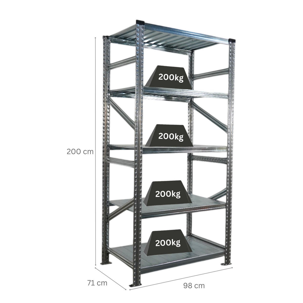 FACHBODENREGAL Proximo 200x90x70cm 5 Ebenen Fachlast 200 kg Beidseitig nutzbar Verzinkt - Silberfarben, Metall (90/200/70cm) - PROREGAL