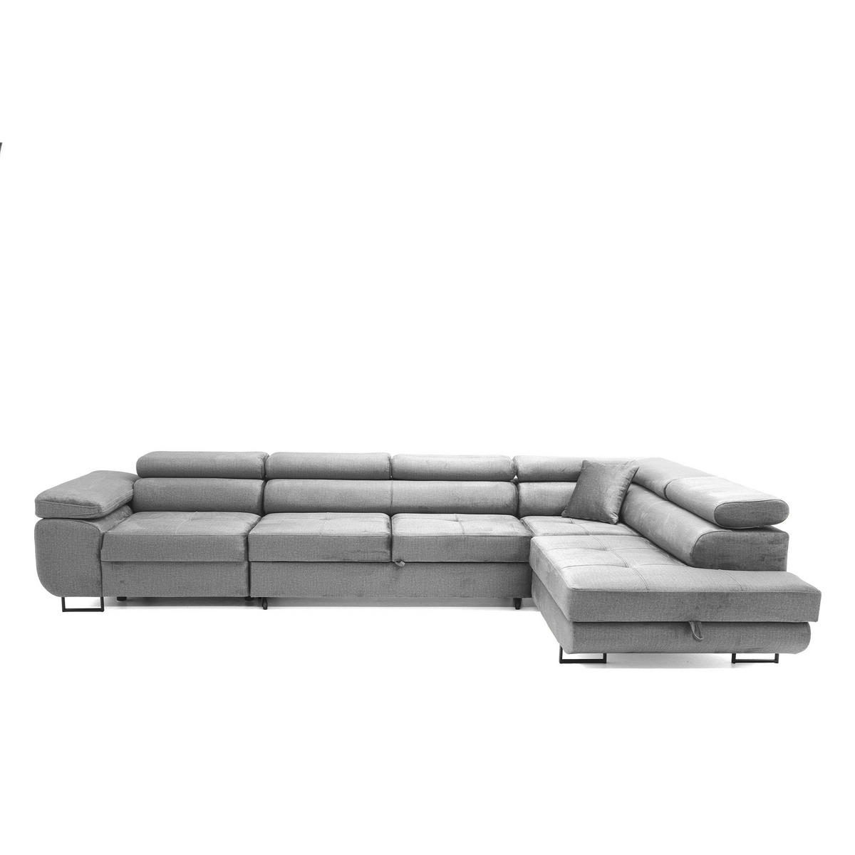 ECKSOFA WILD MAXI L Rechts mit Schlaffunktion 125x195 Velours Grau - Chromfarben/Grau, Holz/Textil (203/350cm) - Muffo