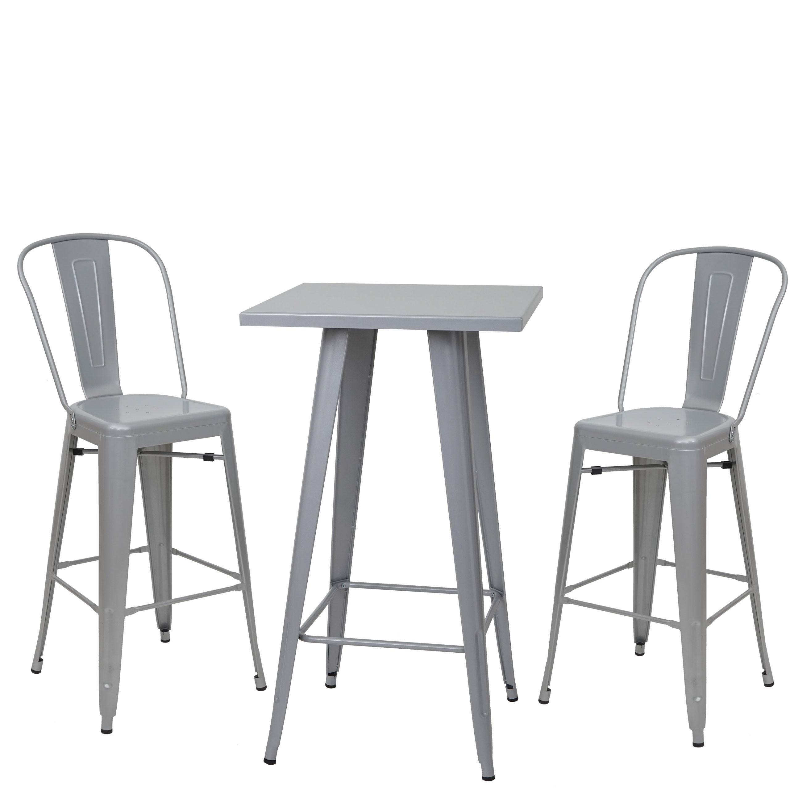 STEHTISCH-SET METALL eckig Grau 3er-Set - Grau, Metall (60/60/105cm) - MCW