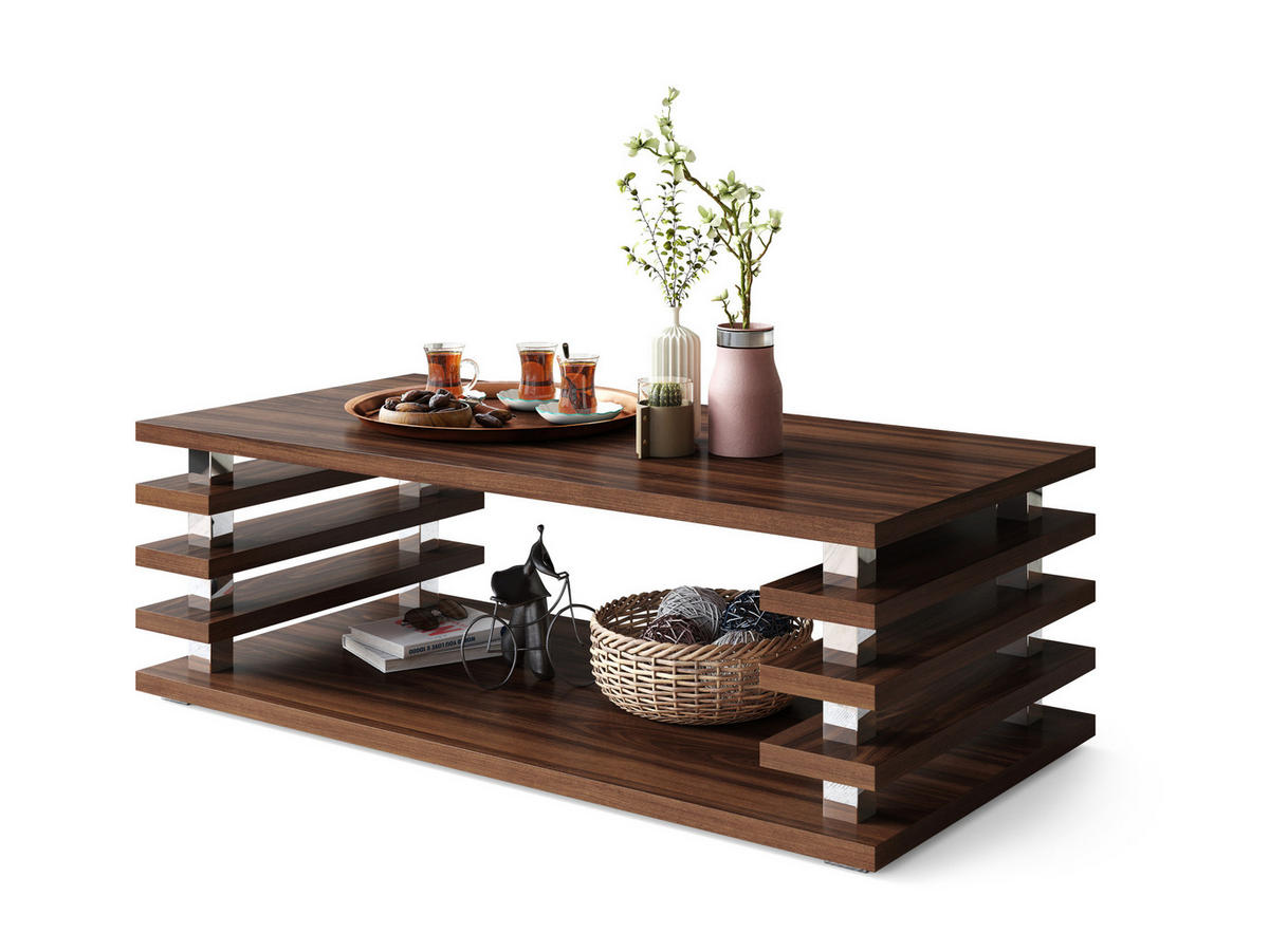 COUCHTISCH rechteckig Nussbaum Ablage 120/40/60 cm - Nussbaumfarben, Holzwerkstoff (60/120/40cm) - designimpex