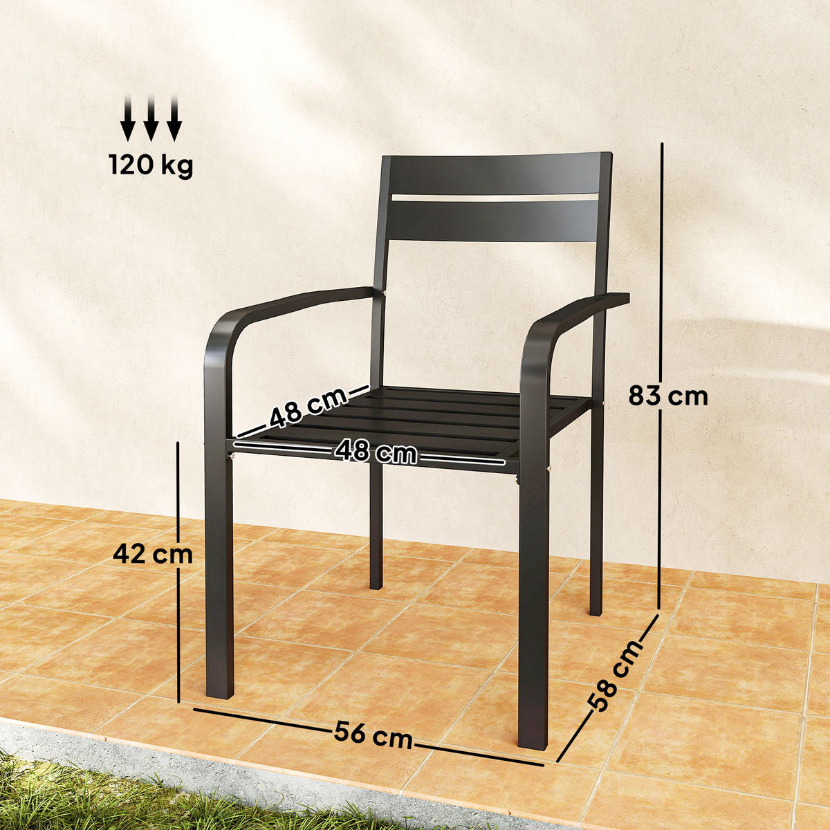 GARTENSTÜHLE 2er-Set DE-13259 stapelbar mit Armlehnen Dunkelgrau - Dunkelgrau, Metall (56/83/58cm) - ComfortXL