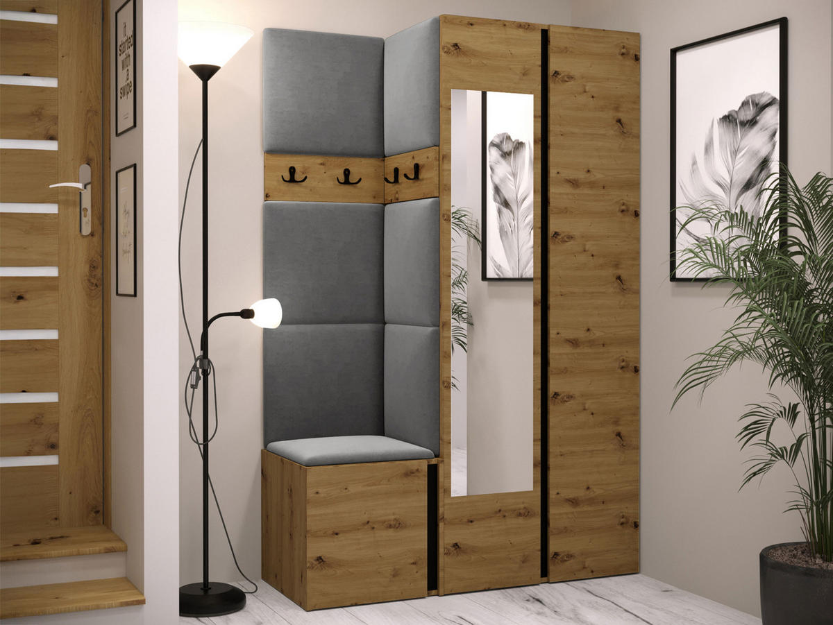 GARDEROBEN-SET Orion XXVI - Eiche Artisan/Grau, Holzwerkstoff/Kunststoff (116/186/46cm) - MIRJAN24