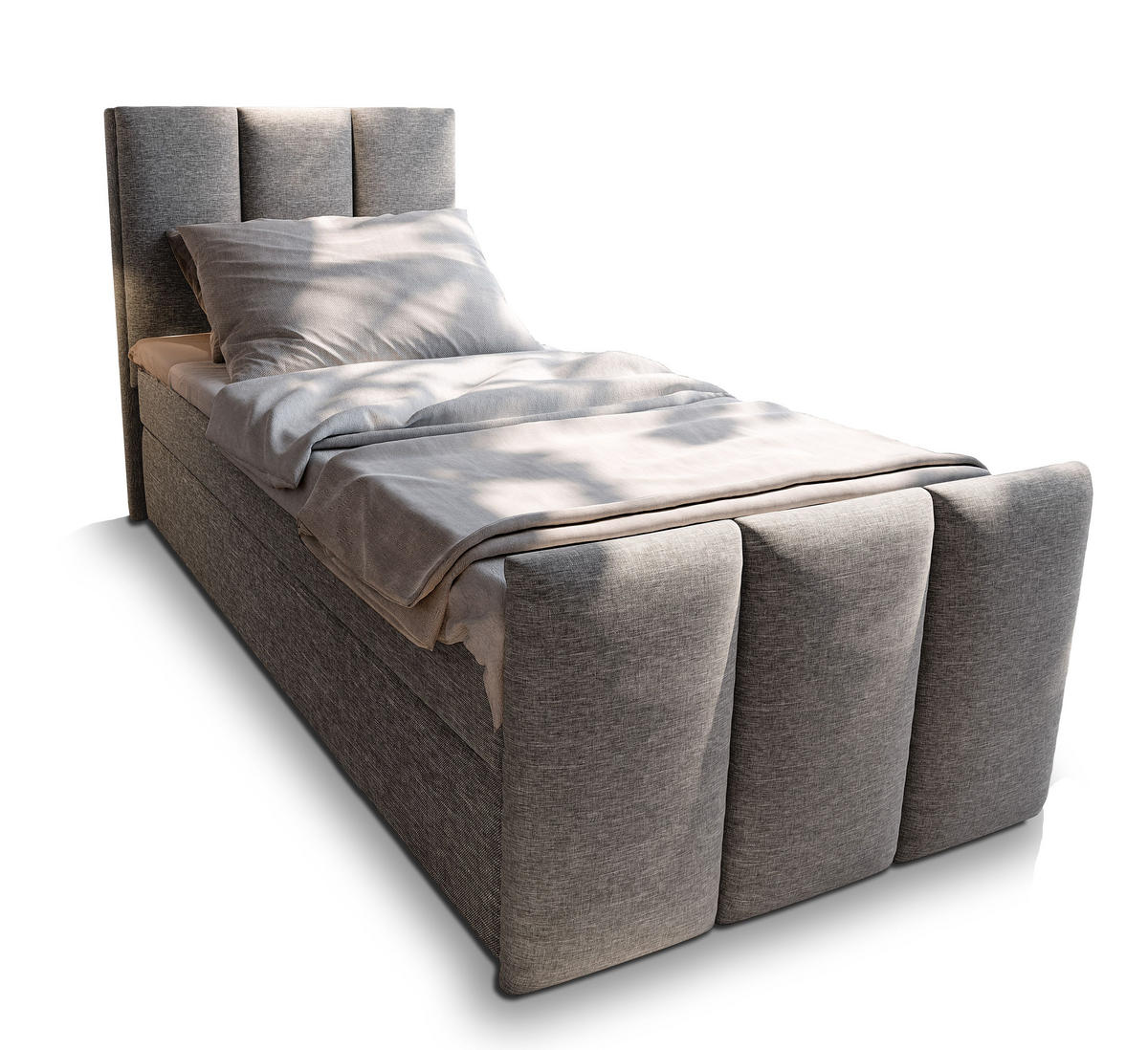 BOXBETT LAGO 100 100x200 cm mit Matratze und Topper - Hellgrau - Hellgrau, Holz (100/200cm) - MASSENO