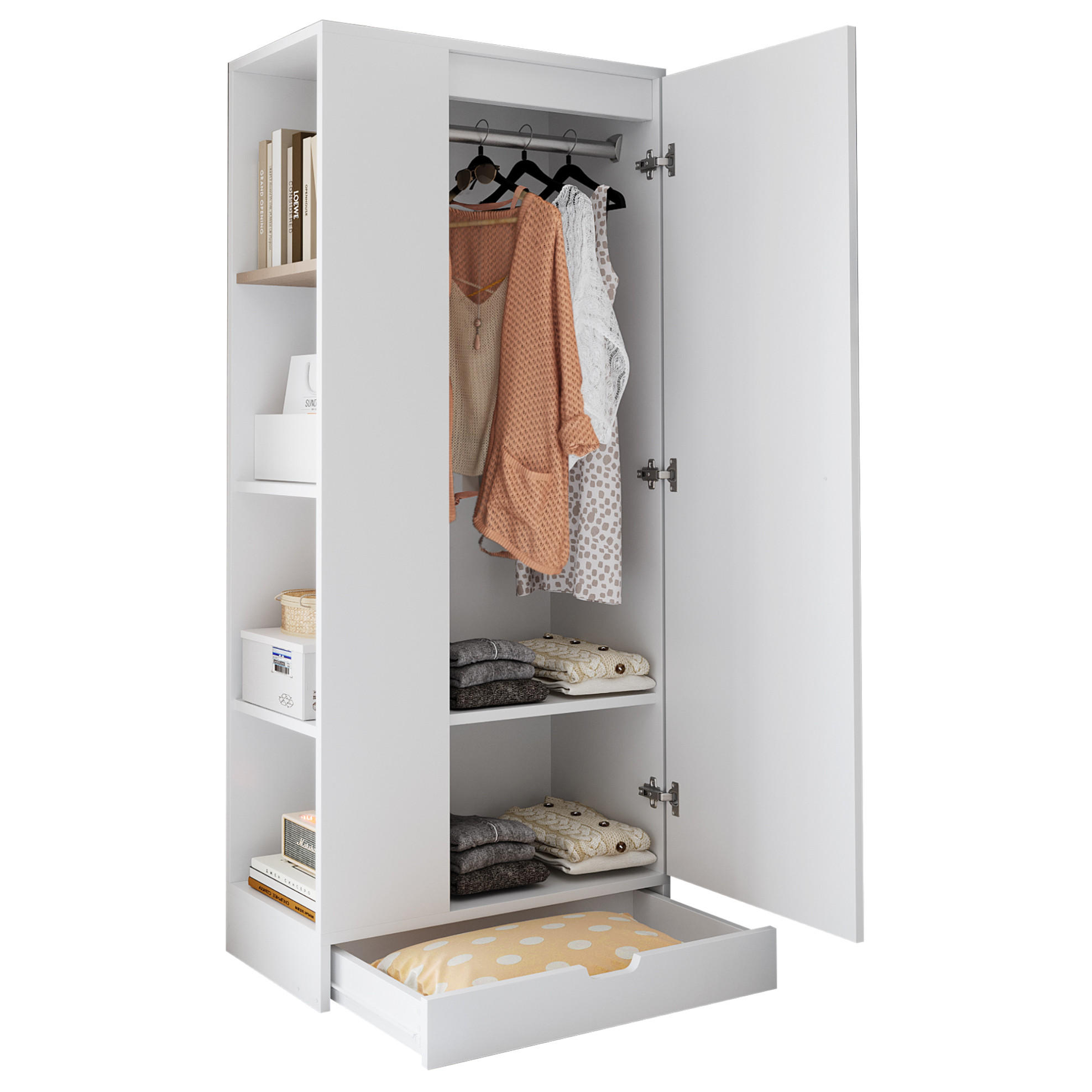 ORMAR od drva 70x40x170 cm bijela s vratima i policama za urednu pohranu - bijela, drvni materijal (70/170/40cm) - Modfu