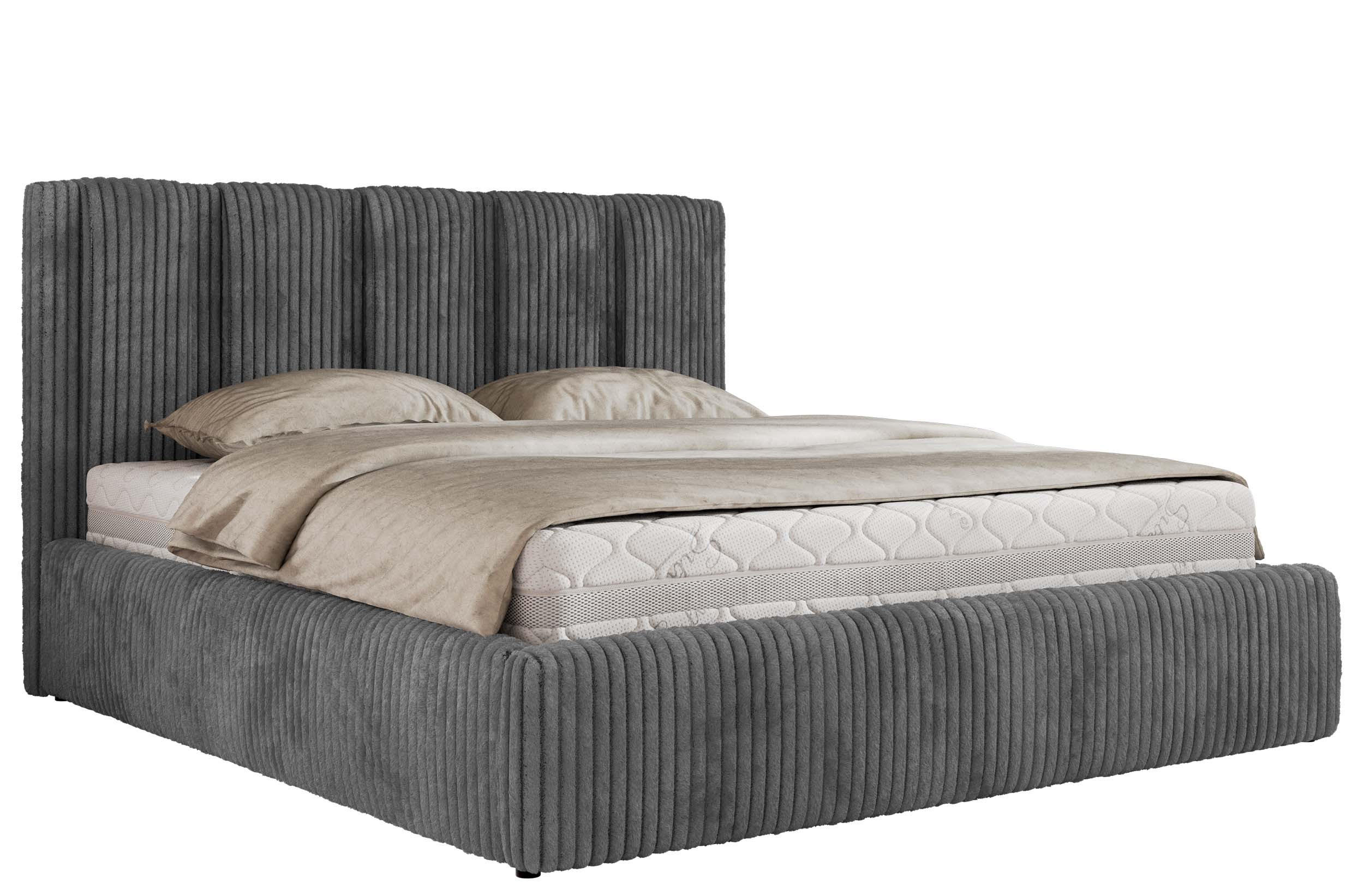 POLSTERBETT SAVINO CLASSIC 160/200 - Grau Cord - Multipocket-Matratze - Grau, Textil (160/200cm) - MKS