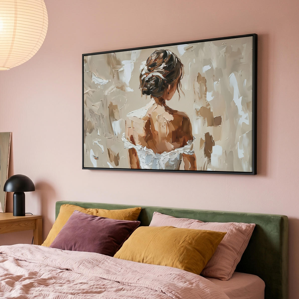 LEINWAND Bilder mit Rahmen - Frau - Farbe - Abstrakt - Beige - Modern - 150x100 - Sandfarben, Textil (150/100cm) - MuchoWow