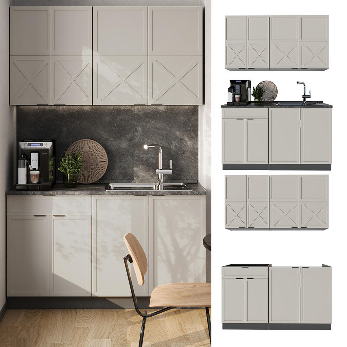 SINGLEKÜCHE Fame-Line GrauBeige/Anthrazit 140 cm, AP Anthrazit - Greige/Anthrazit, Holzwerkstoff (140/81.6/60cm) - Vicco