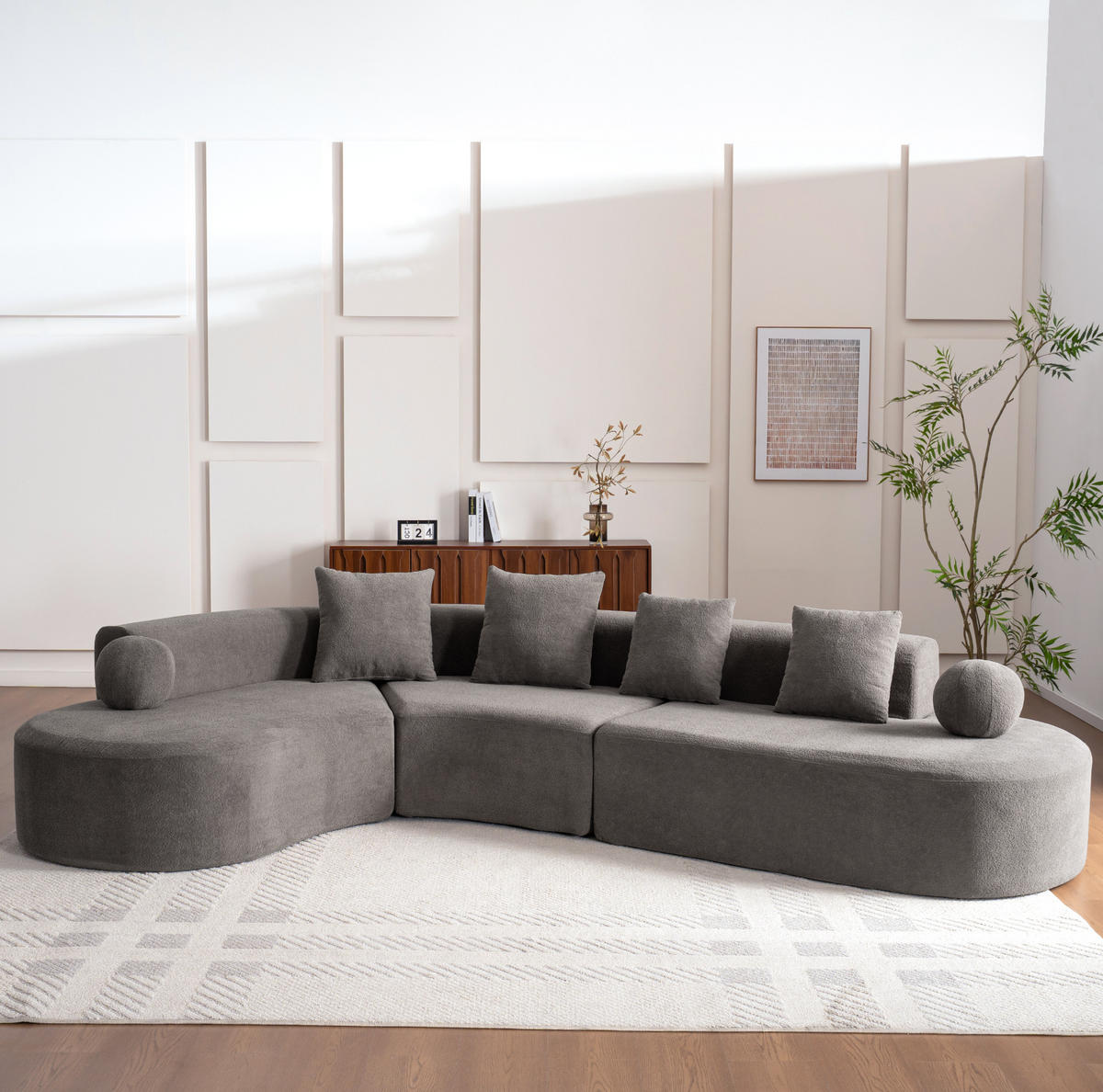 ECKSOFA 327/215/80 cm aus Chenille mit L-Form und montagefreiem Aufbau Grau - Grau, Textil (215/327cm) - Modenvie