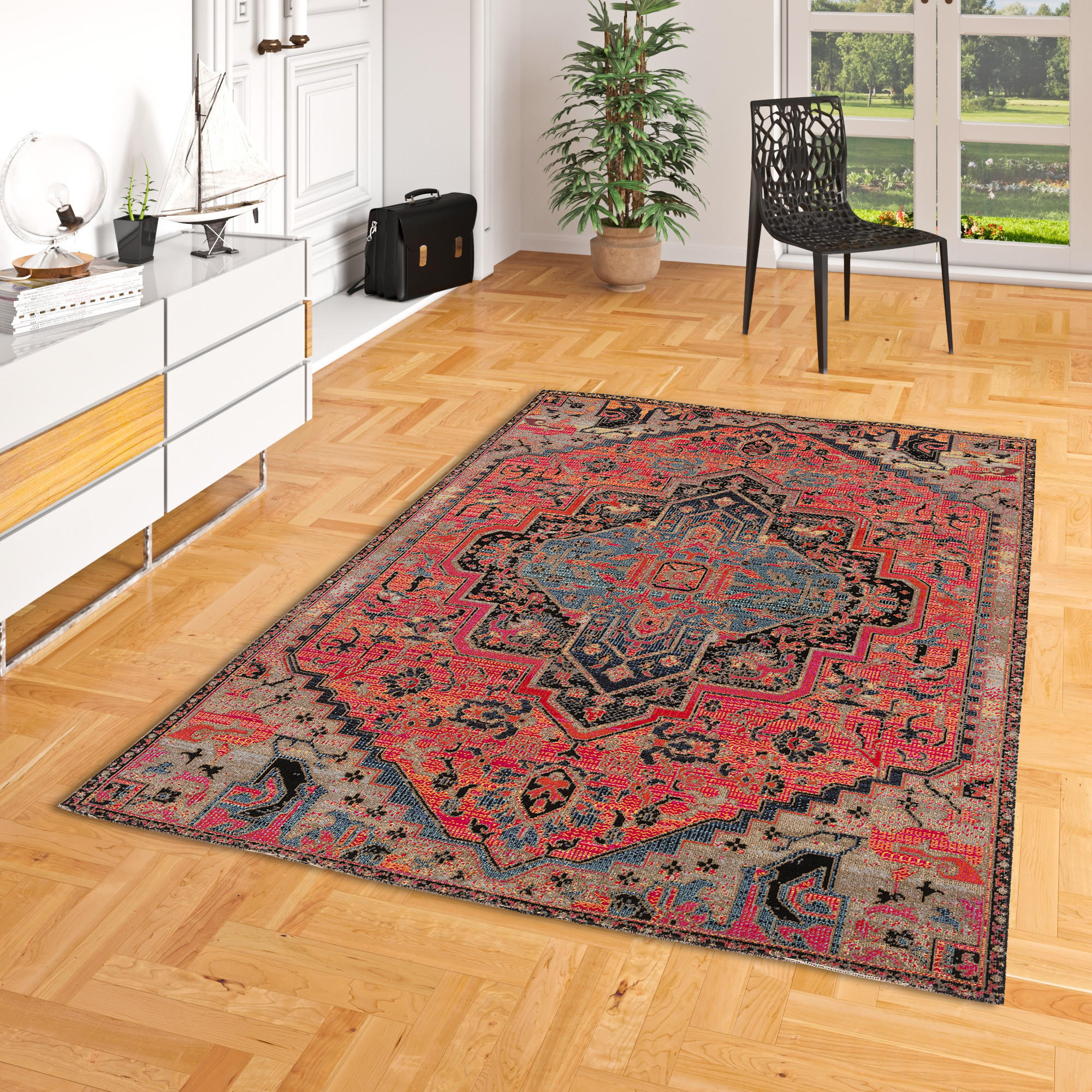 KURZFLOR DESIGNER TEPPICH MODERN VINTAGE ORIENT MUSTER - Pink/Rot, Textil (120/170cm) - Pergamon