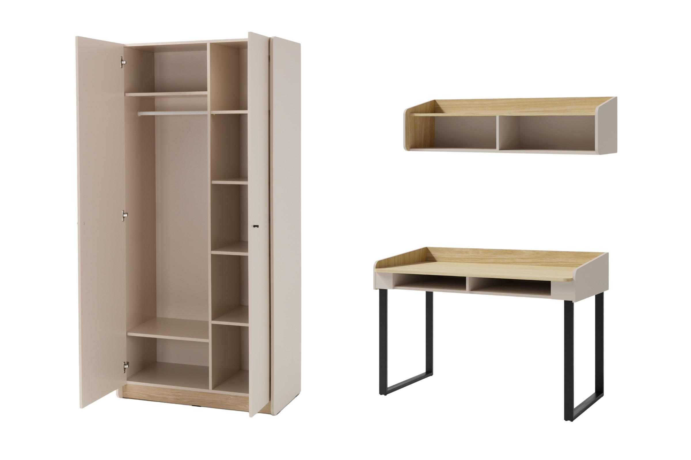 JUGENDZIMMER ALBI A 3-teilig in Sandbeige / Geölte Eiche - Eichefarben/Beige, Holzwerkstoff (215/195/65cm) - Deine Möbel 24
