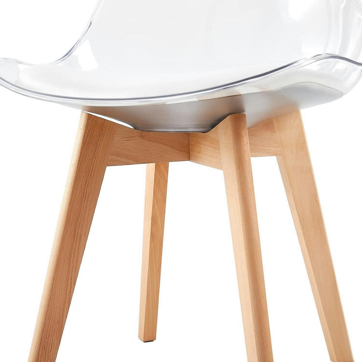 ESSZIMMERSTUHL 8er Set Transparent mit weißem Sitzkissen und Buchenholzbeinen - Transparent, Kunststoff (47.5/82/41cm)