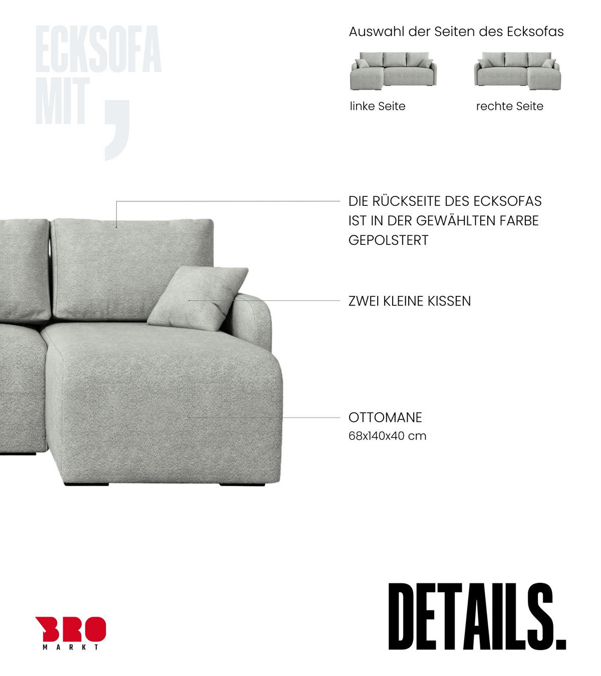 ECKSOFA Malen mit Schlaffunktion Grau Bouclé - Hellgrau, Textil (215/141cm) - Bromarkt