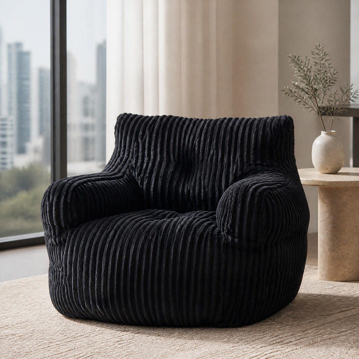SITZSACK gepolstert 100 x 94 x 70 cm Cord Schwarz - Schwarz, Kunststoff (94/70/100cm) - Beauniv