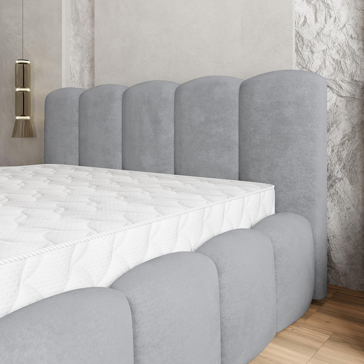 POLSTERBETT FALINA 160x200 cm mit Bettkästen - Hellgrau - Hellgrau, Holz (160/200cm) - MASSENO