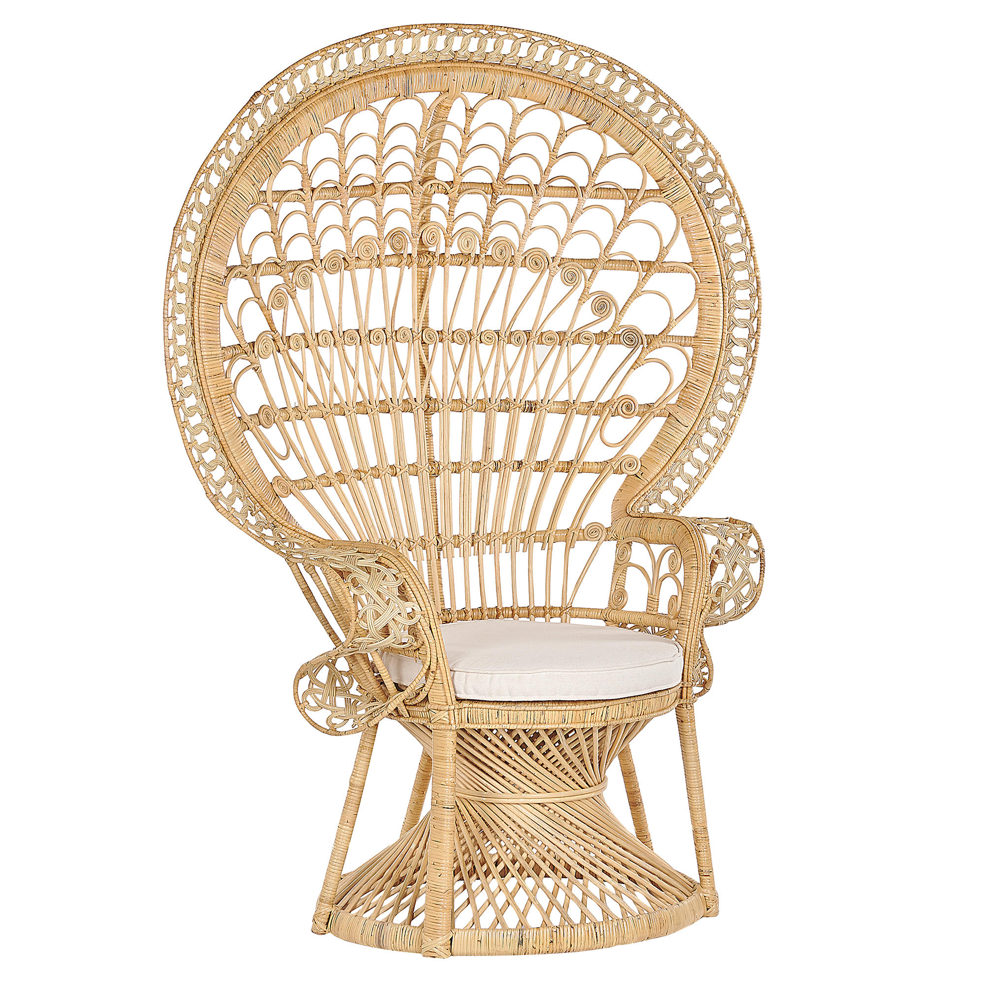 PFAUENSESSEL Rattan/Baumwolle natürlich Emmanuelle - Beige/Naturfarben, Naturmaterialen/Textil (120/150/50cm) - Beliani