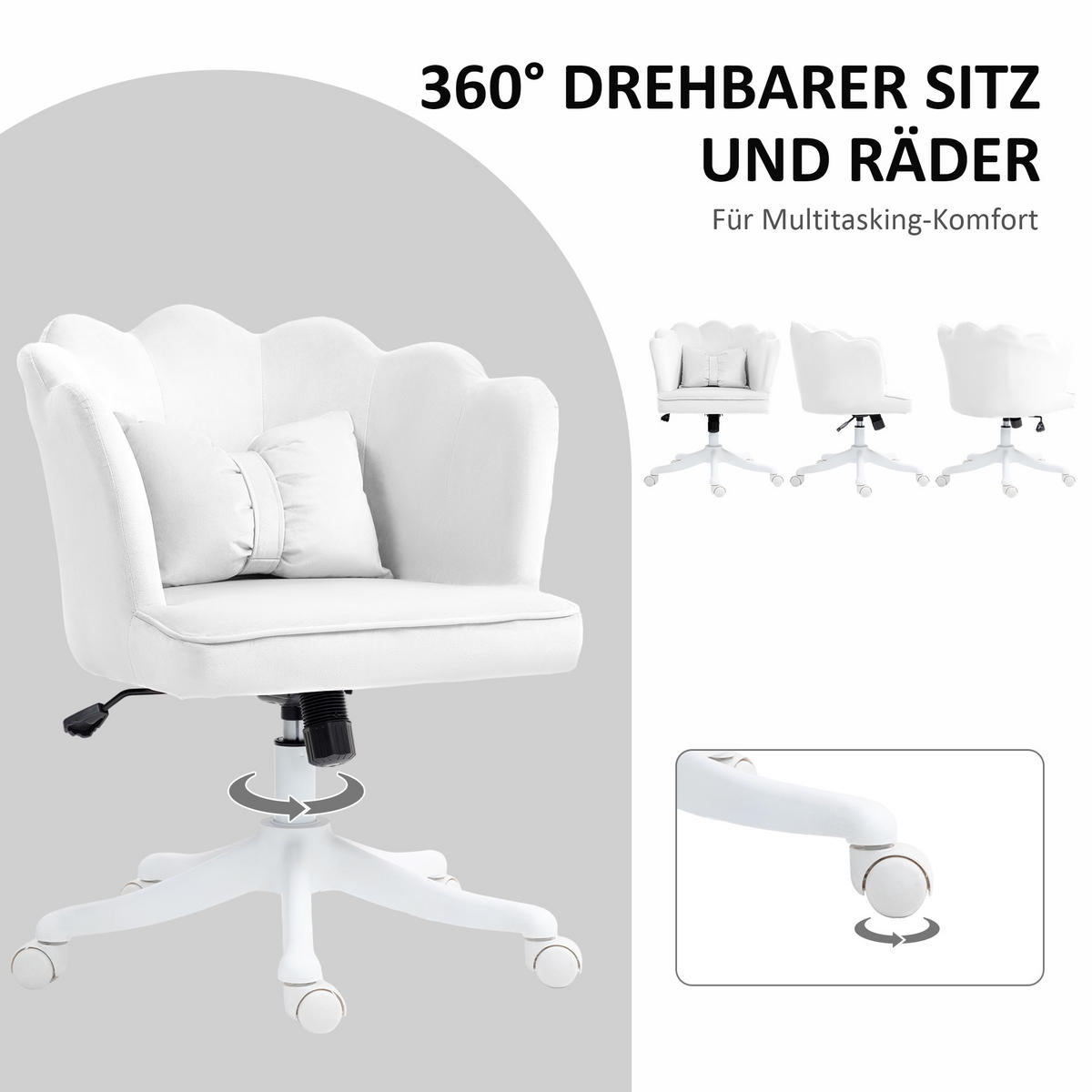 BÜROSTUHL Schreibtischstuhl mit Armlehne, Wippfunktion für Schlafzimmer, Weiß - Weiß, Kunststoff (62/88/66cm) - HOMCOM