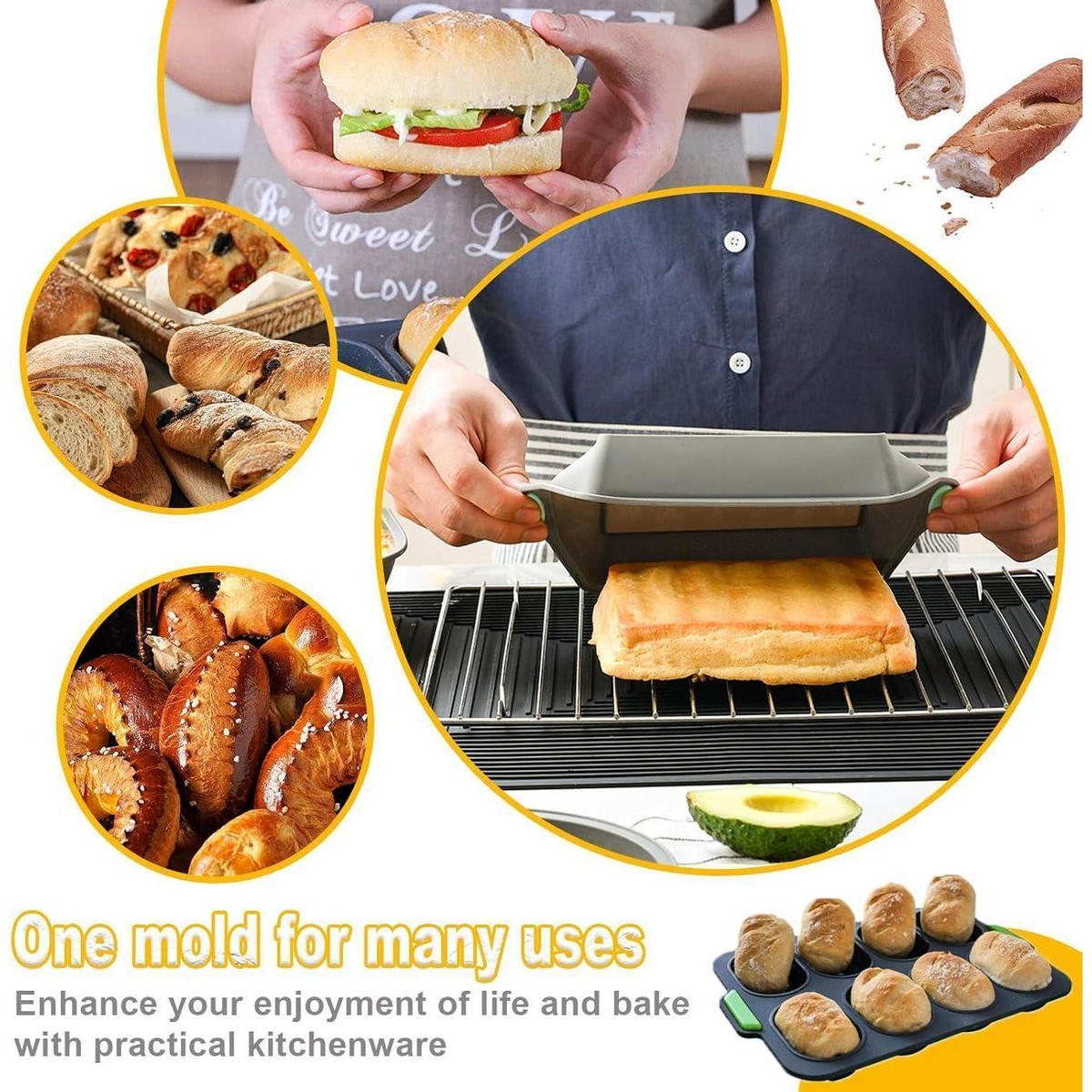 BROTBACKFORM 3-teiliges Set Silikon Non-Stick Hitzebeständig - Schwarz, Kunststoff (23.8/6.5/34.5cm)